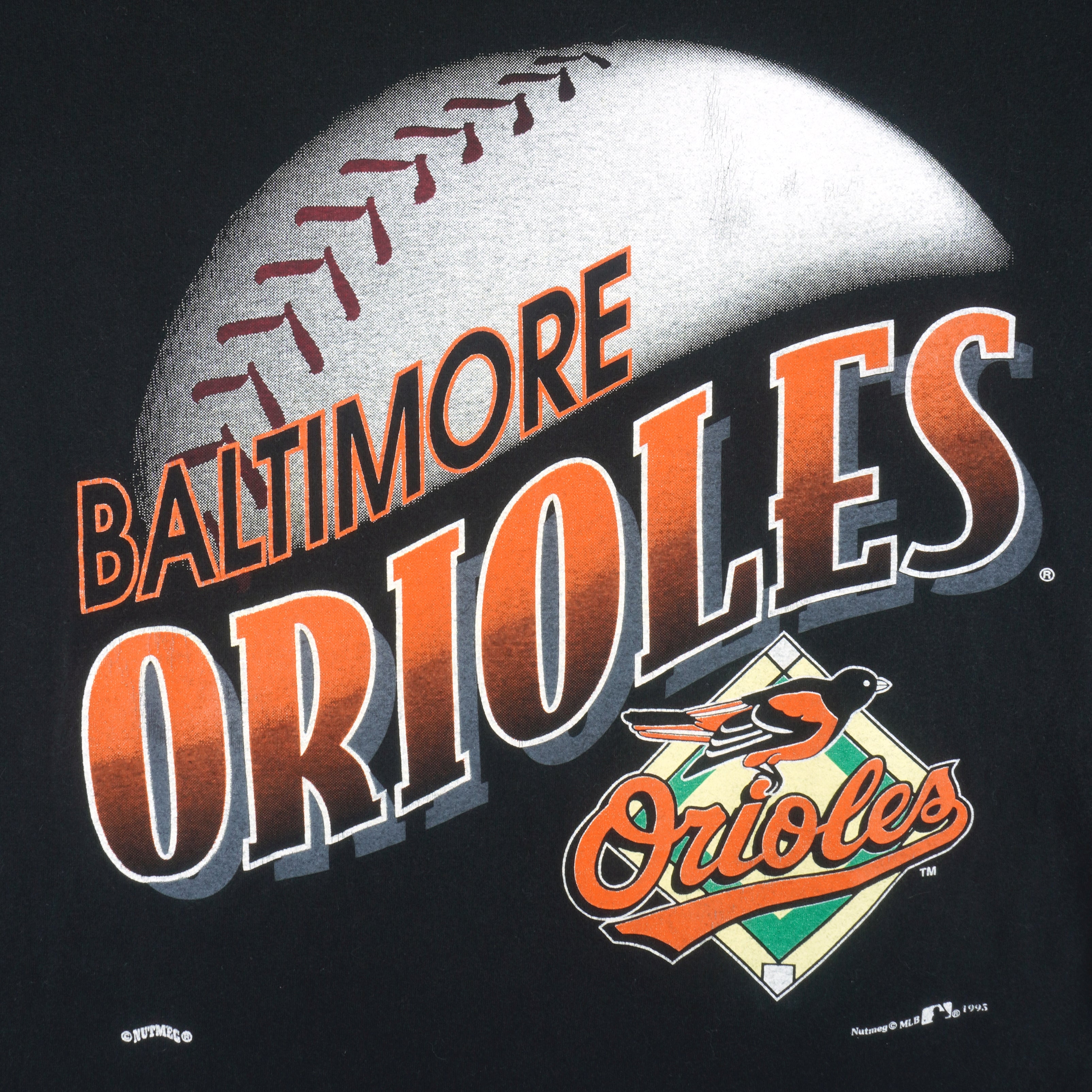 MLB (Nutmeg) - Baltimore Orioles Big Logo T-Shirt 1995 Large Vintage Retro Baseball