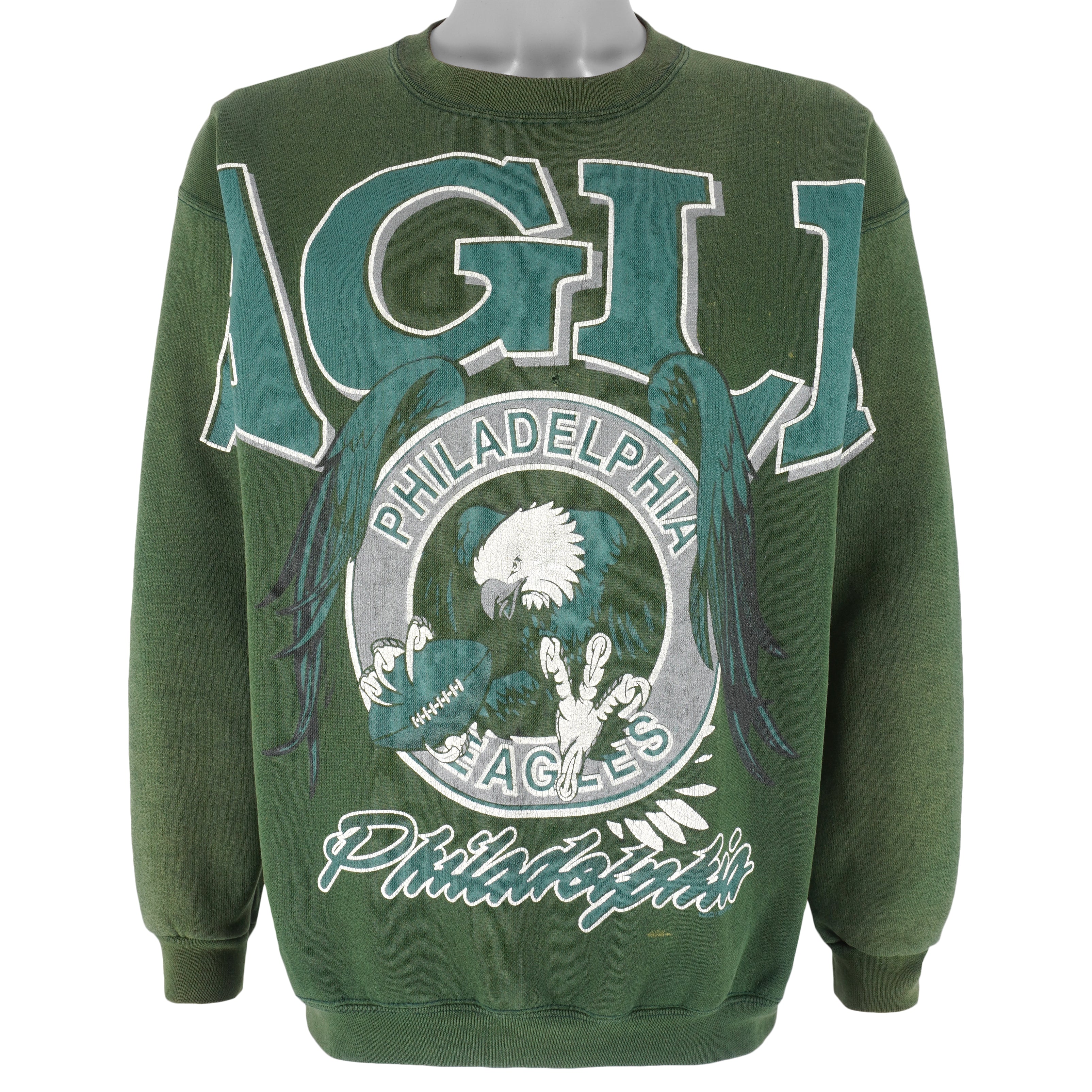 NFL - Philadelphia Eagles Big Spell-Out Crew Neck Sweatshirt 1990s X-Large Vintage Football