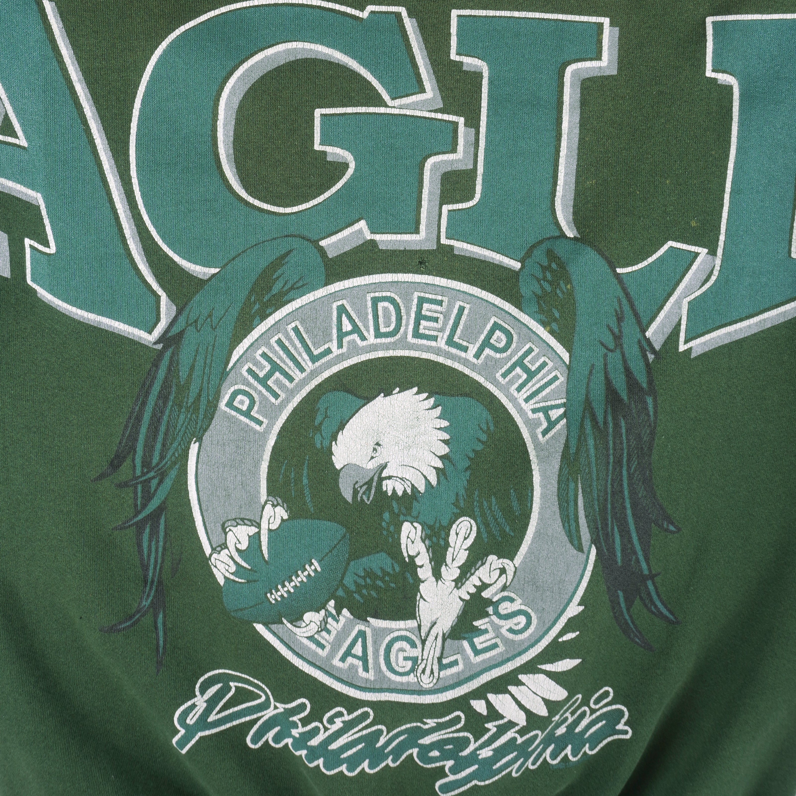 NFL - Philadelphia Eagles Big Spell-Out Crew Neck Sweatshirt 1990s X-Large Vintage Football