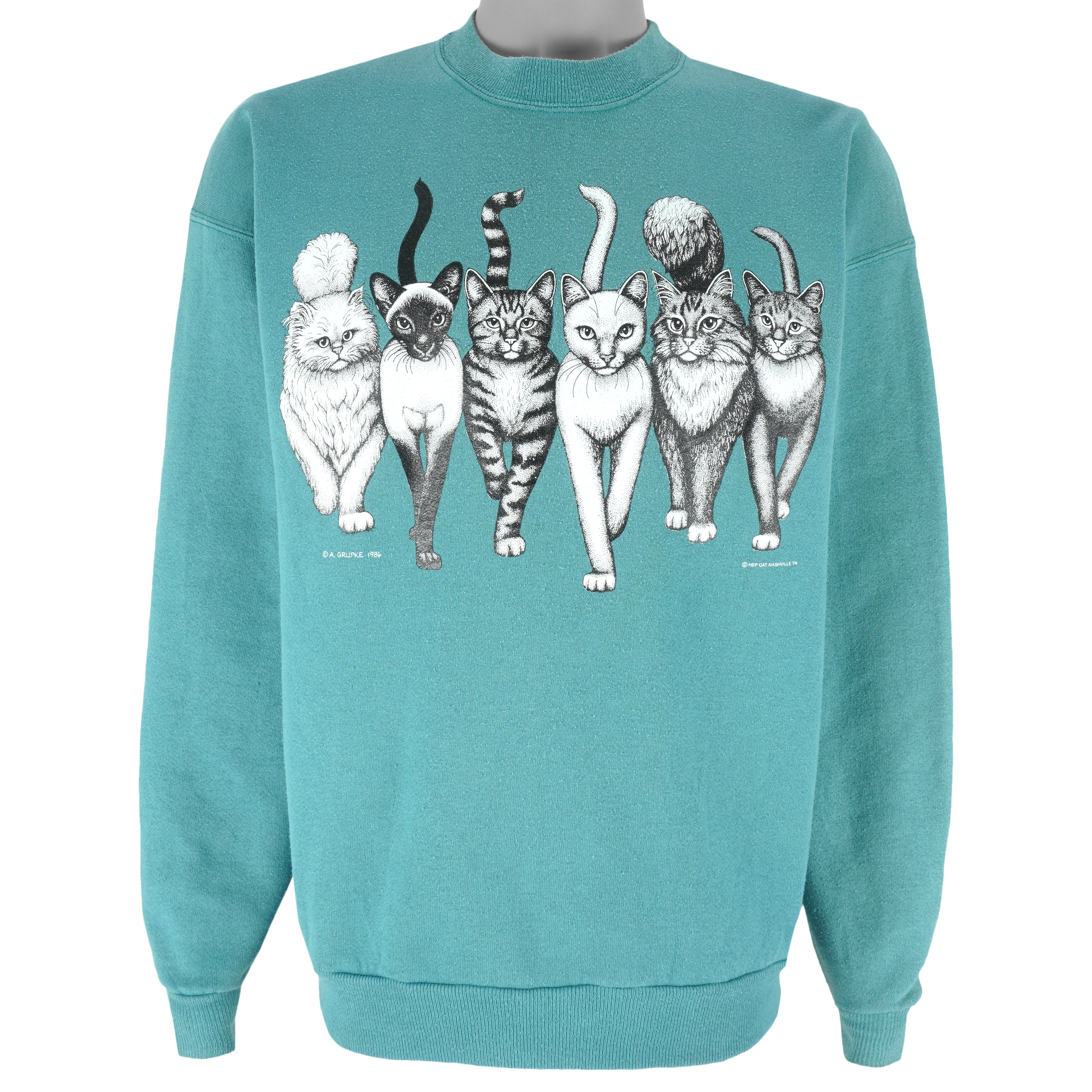 Vintage (Hanes) - Cats Two Side Crew Neck Sweatshirt 1986 X-Large Vintage Retro