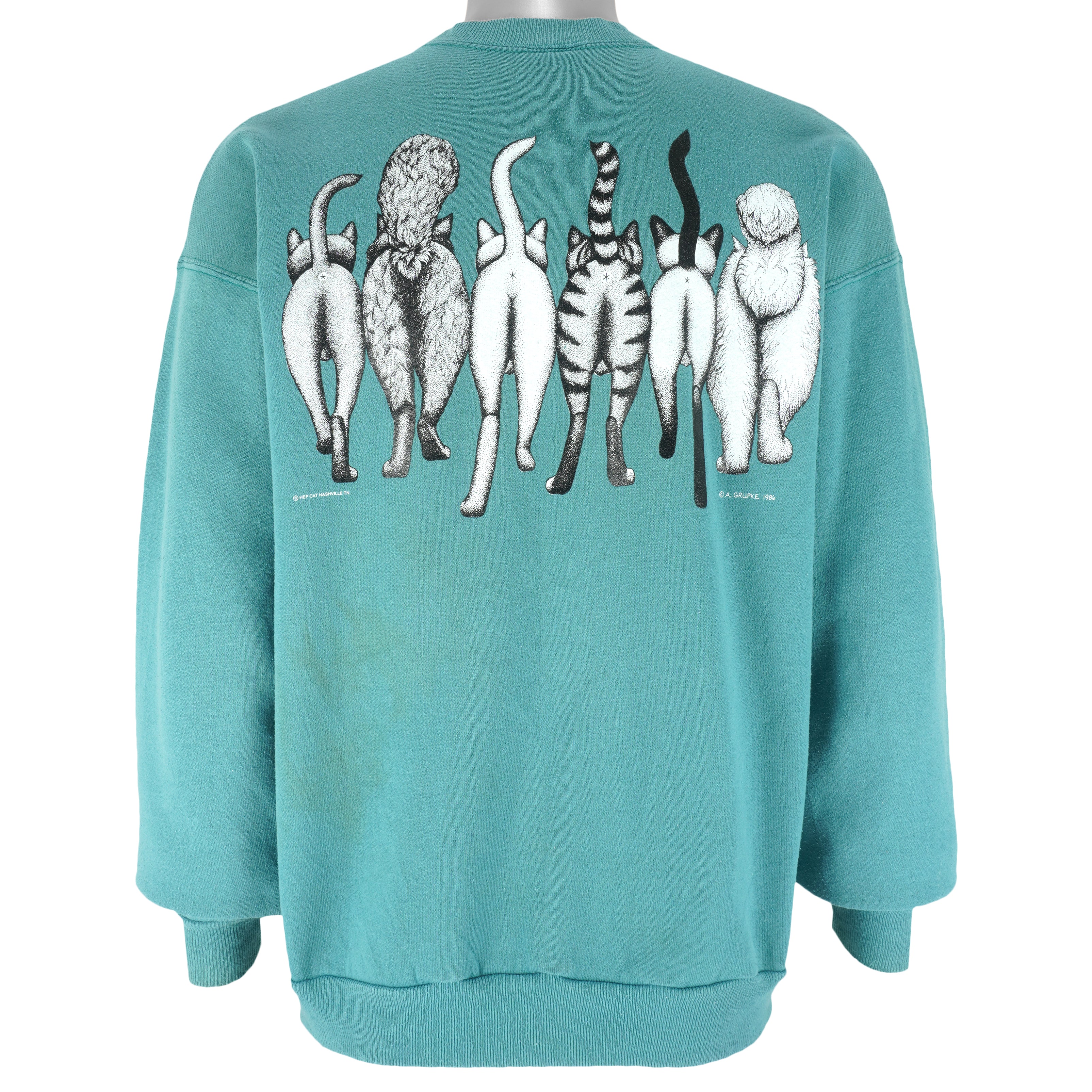 Vintage (Hanes) - Cats Two Side Crew Neck Sweatshirt 1986 X-Large Vintage Retro