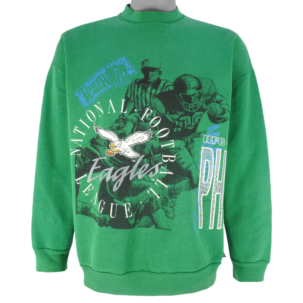 NFL (Logo 7) - Philadelphia Eagles All-Over-Print Crew Neck Sweatshirt 1990s X-Large Vintage Football