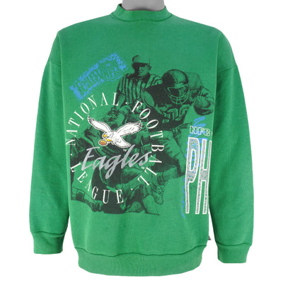 NFL (Logo 7) - Philadelphia Eagles All Over Print Crew Neck Sweatshirt 1990s X-Large