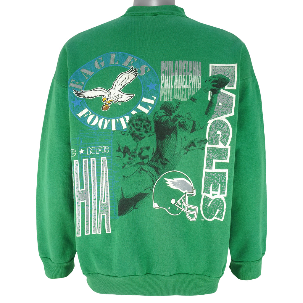 NFL (Logo 7) - Philadelphia Eagles All-Over-Print Crew Neck Sweatshirt 1990s X-Large Vintage Football