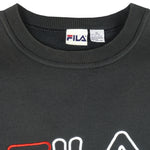 FILA - Black Embroidered Crew Neck Sweatshirt X-Large Vintage Retro