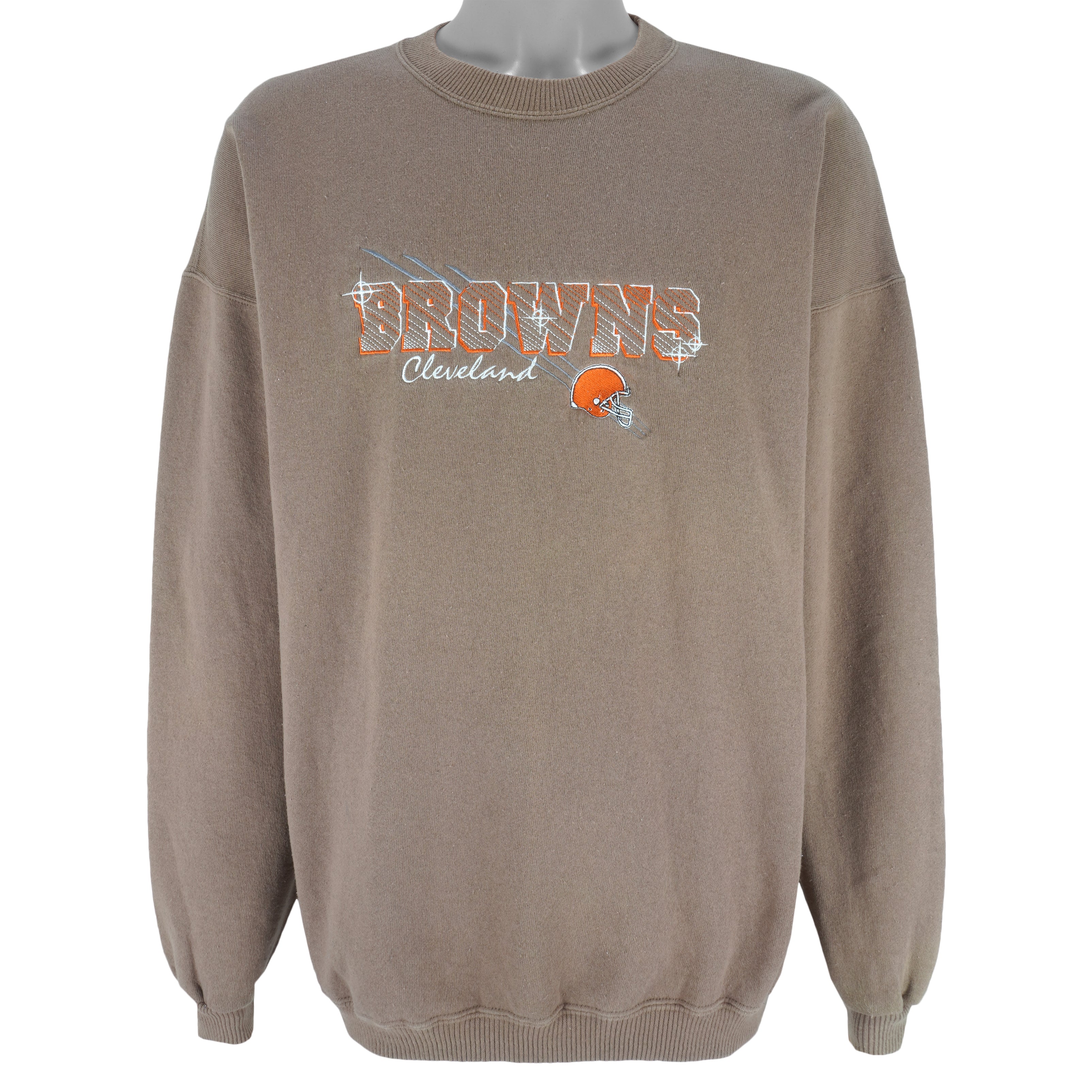 NFL (Cadre Athletic) - Cleveland Browns Embroidered Spell-Out Crew Neck Sweatshirt 1990s X-Large Vintage Football