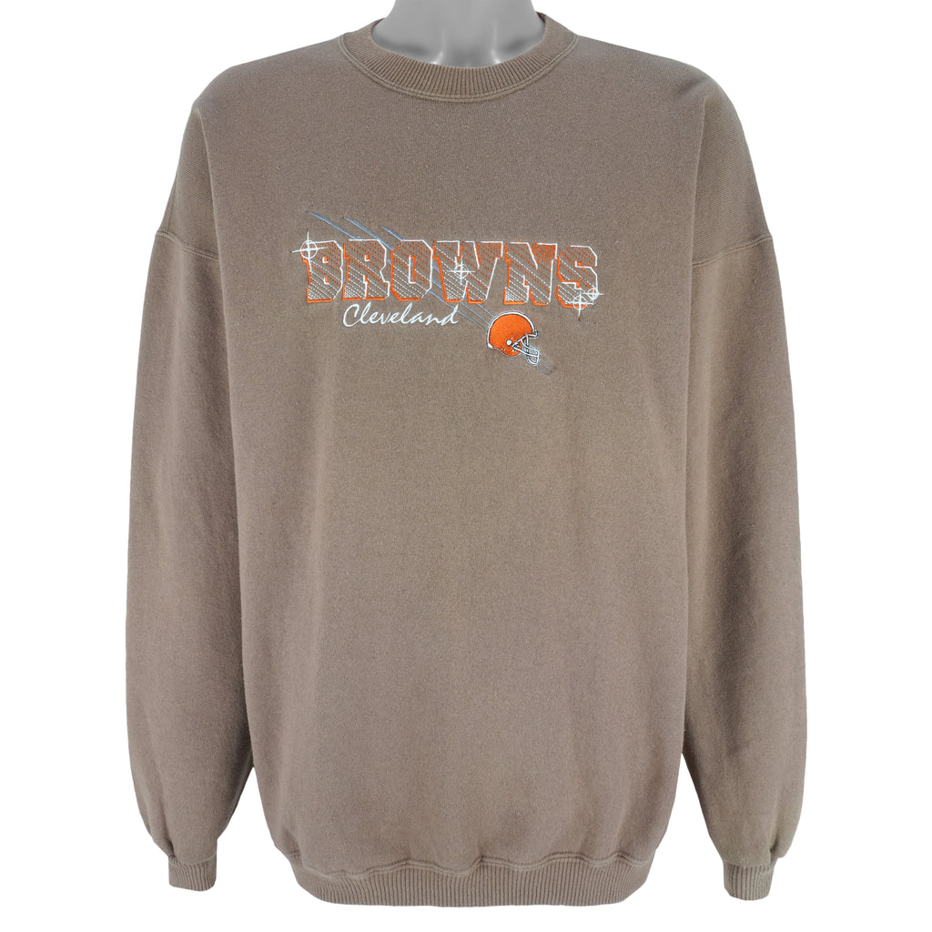 NFL (Cadre Athletic) - Cleveland Browns Embroidered Spell-Out Crew Neck Sweatshirt 1990s X-Large Vintage Football