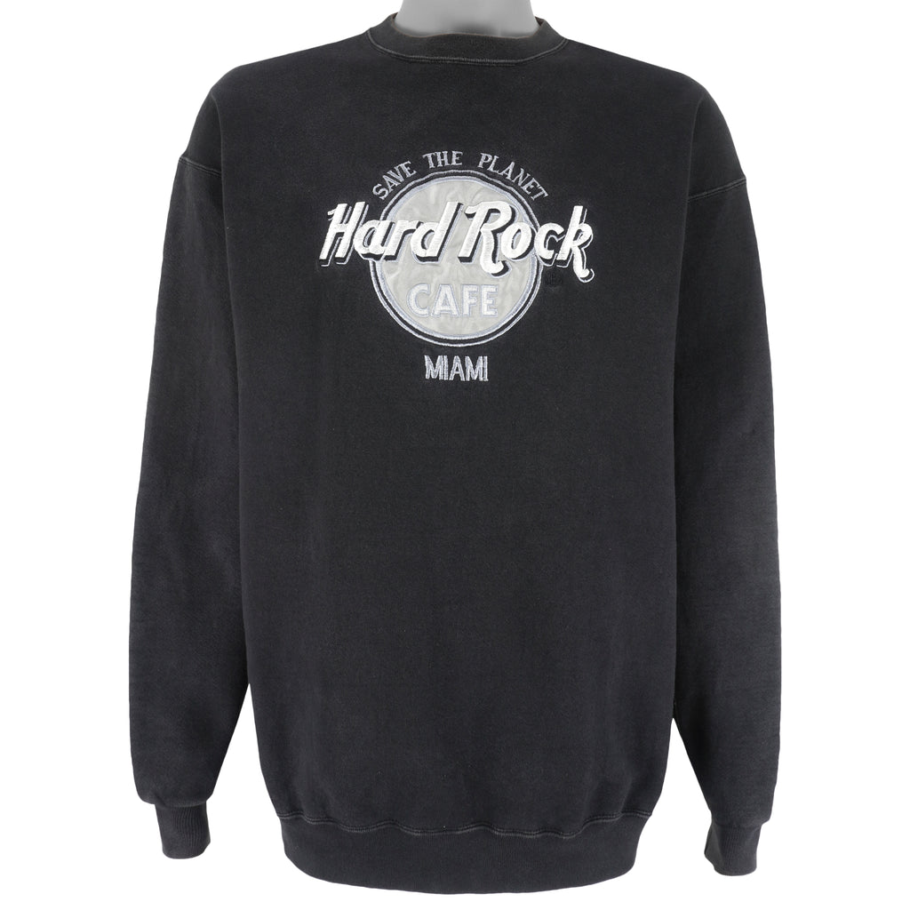 Vintage - Hard Rock Cafe Miami Embroidered Crew Neck Sweatshirt 1990s Large Vintage Retro