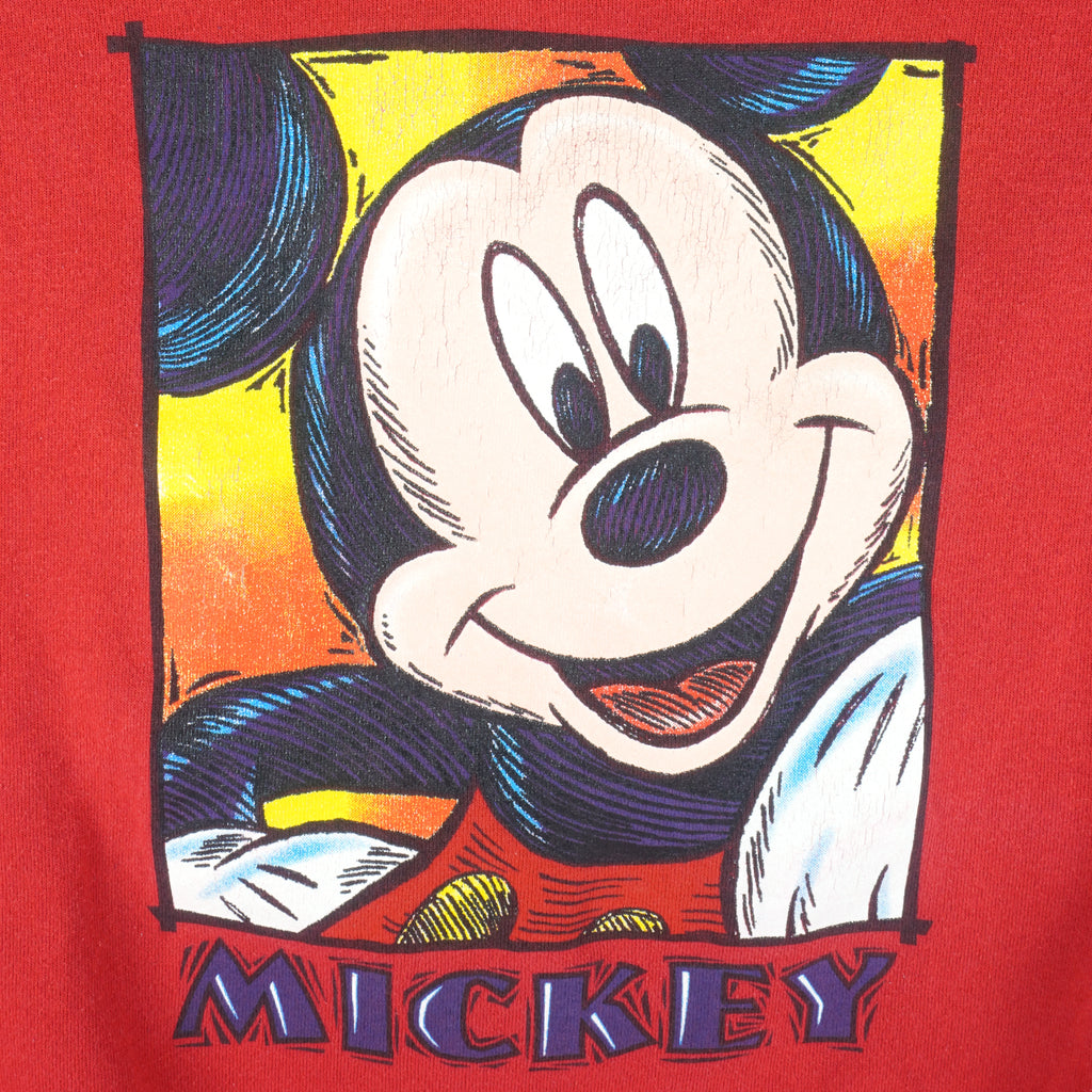 Disney - Red Mickey Mouse Walt Disney World Crew Neck Sweatshirt 1990s XX-Large Vintage Retro