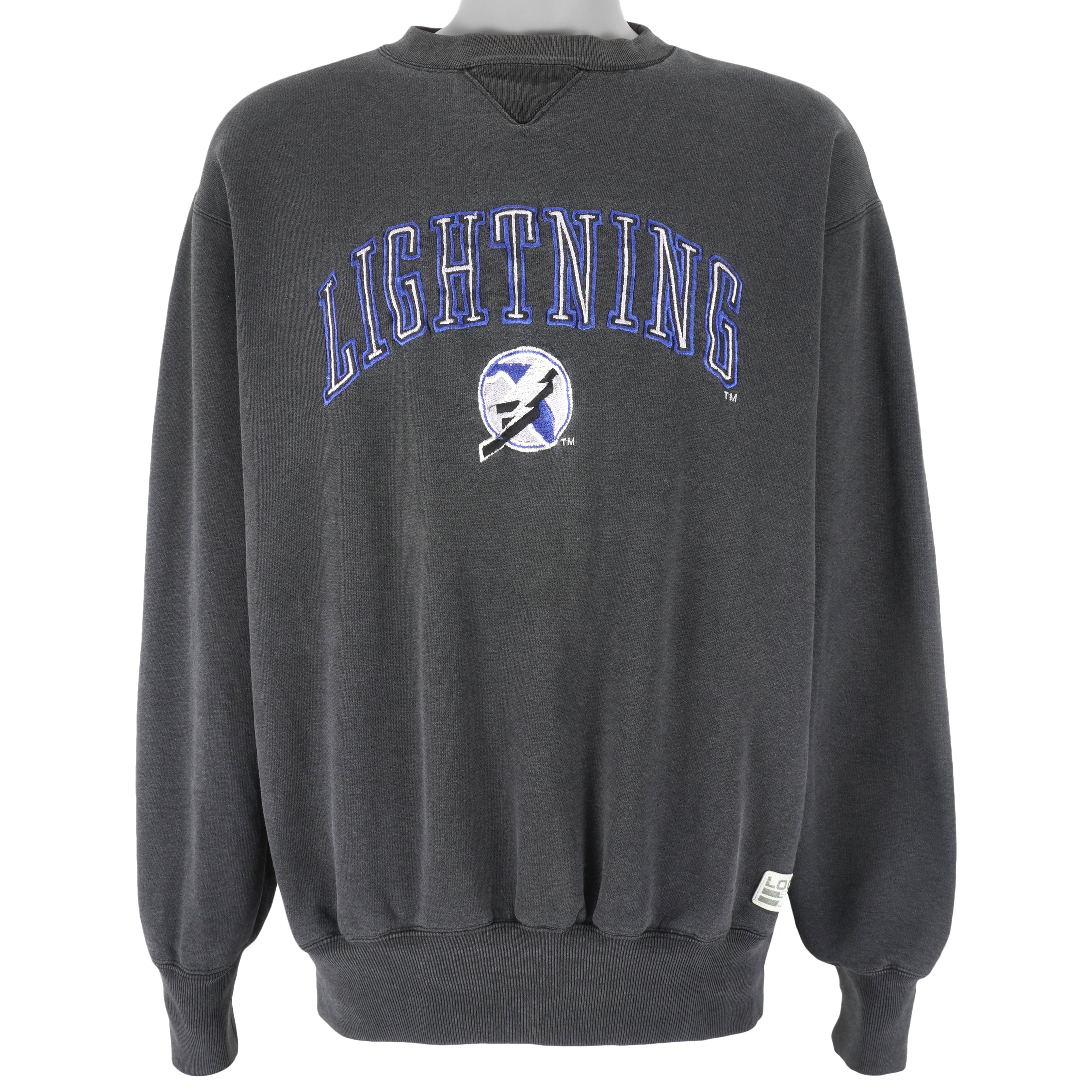 NHL (Logo 7) - Tampa Bay Lightning Embroidered Crew Neck Sweatshirt 1990s Large Vintage Retro Hockey