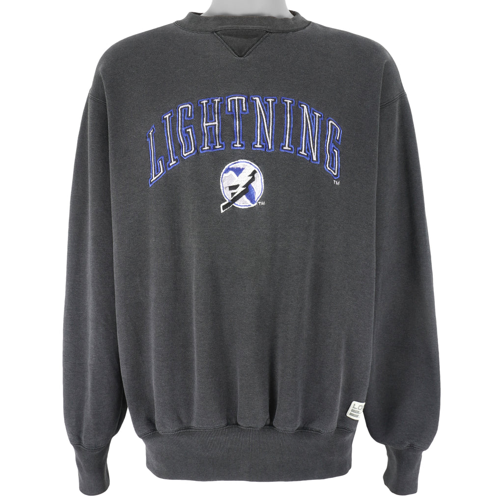 NHL (Logo 7) - Tampa Bay Lightning Embroidered Crew Neck Sweatshirt 1990s Large Vintage Retro Hockey