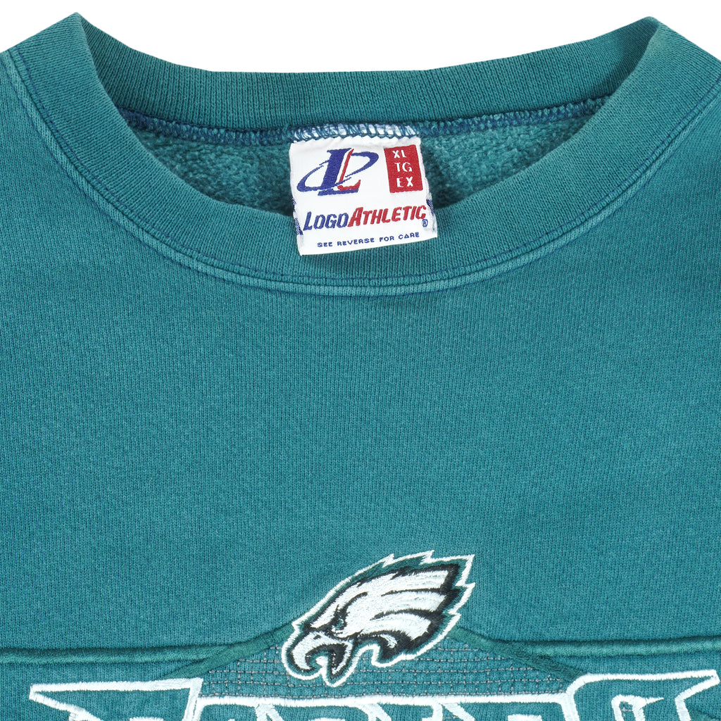 NFL (Logo Athletic) - Philadelphia Eagles Spell-Out Crew Neck Sweatshirt 1990s X-Large Vintage Football