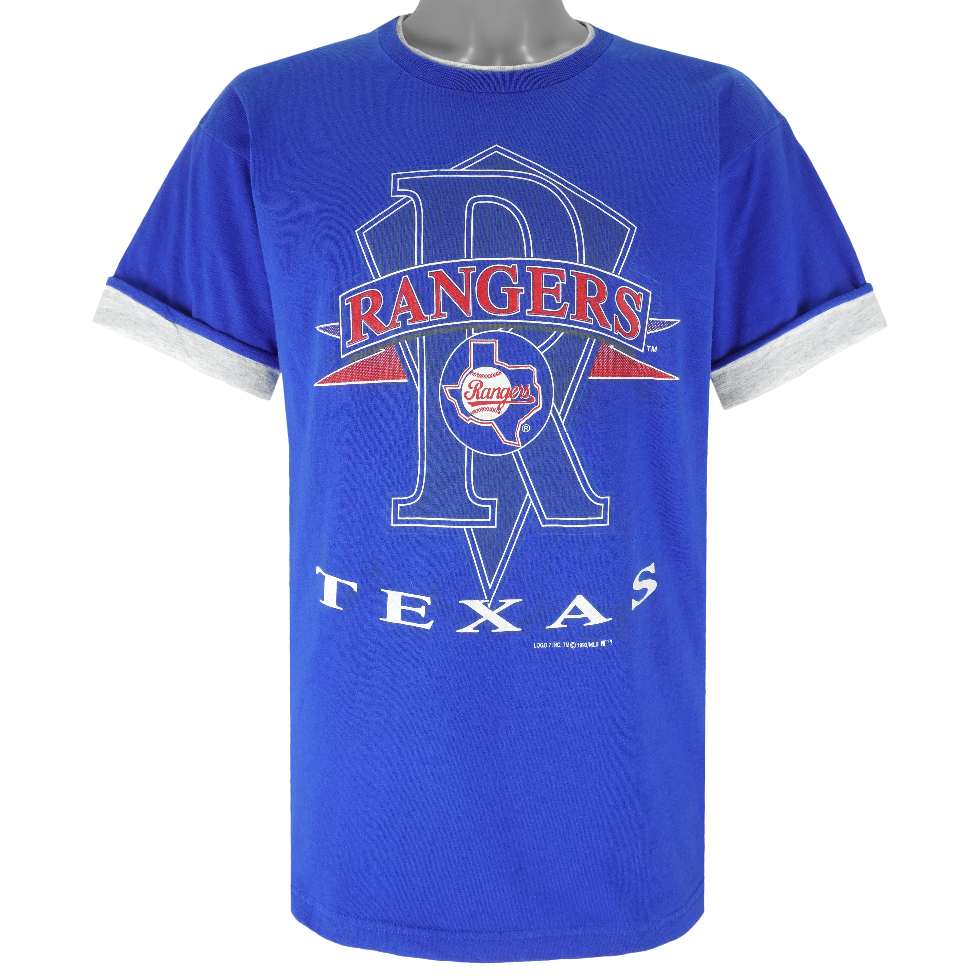 MLB (Logo 7) - Texas Rangers Big Logo T-Shirt 1993 X-Large Vintage Retro Baseball