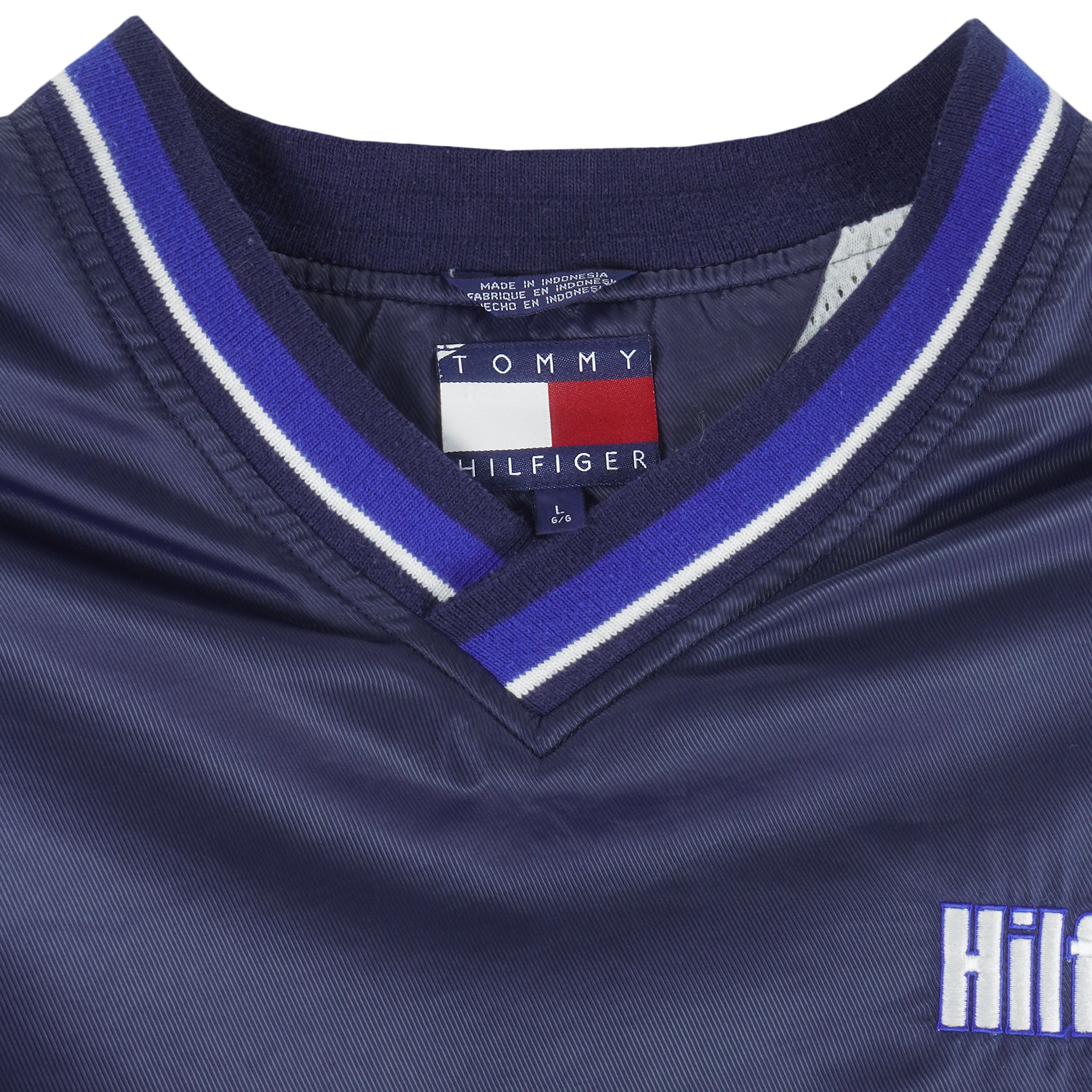 Tommy Hilfiger - Blue Embroidered Pullover Windbreaker 1990s Large Vintage Retro