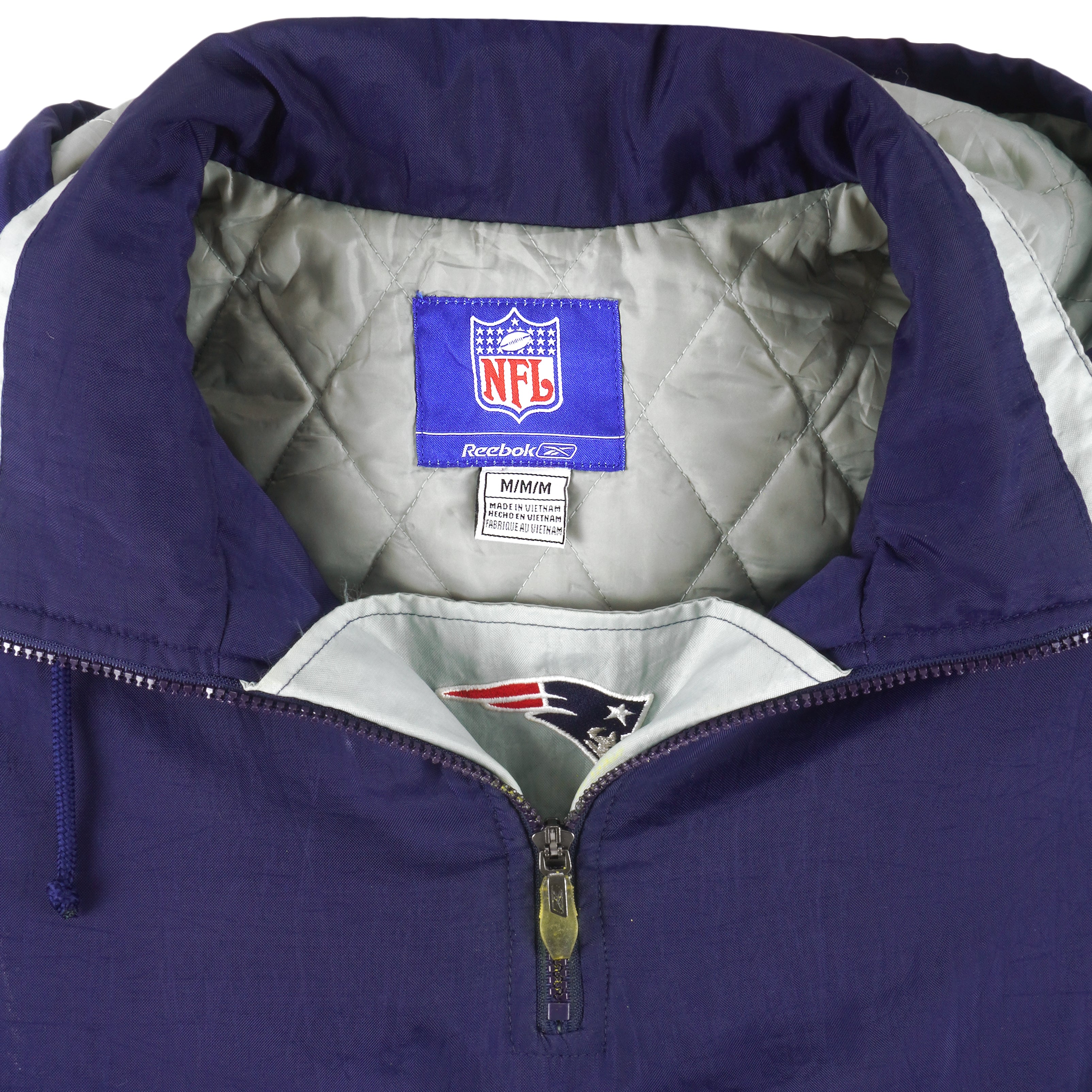 Vintage Reebok New England Patriots Hooded Pullover Puffer Jacket 1990s Medium Vintage Club Clothing
