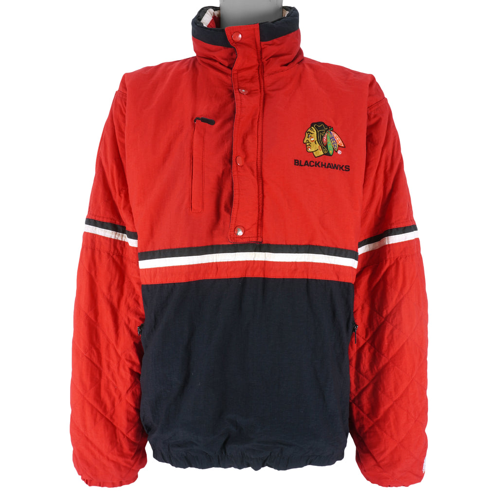 Starter - Chicago Blackhawks 1/4 Zip & Button Pullover Jacket 1990s X-Large Vintage Retro Hockey