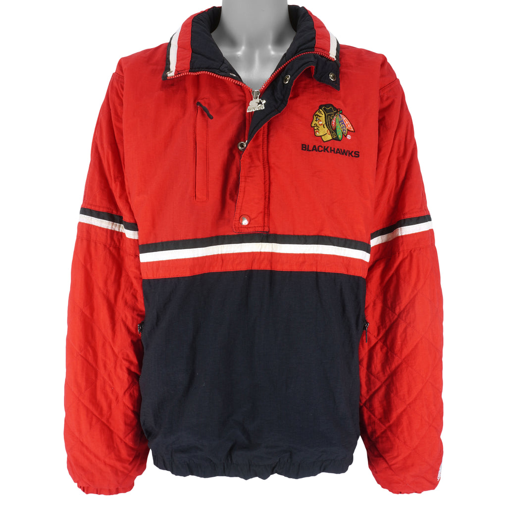 Starter - Chicago Blackhawks 1/4 Zip & Button Pullover Jacket 1990s X-Large Vintage Retro Hockey