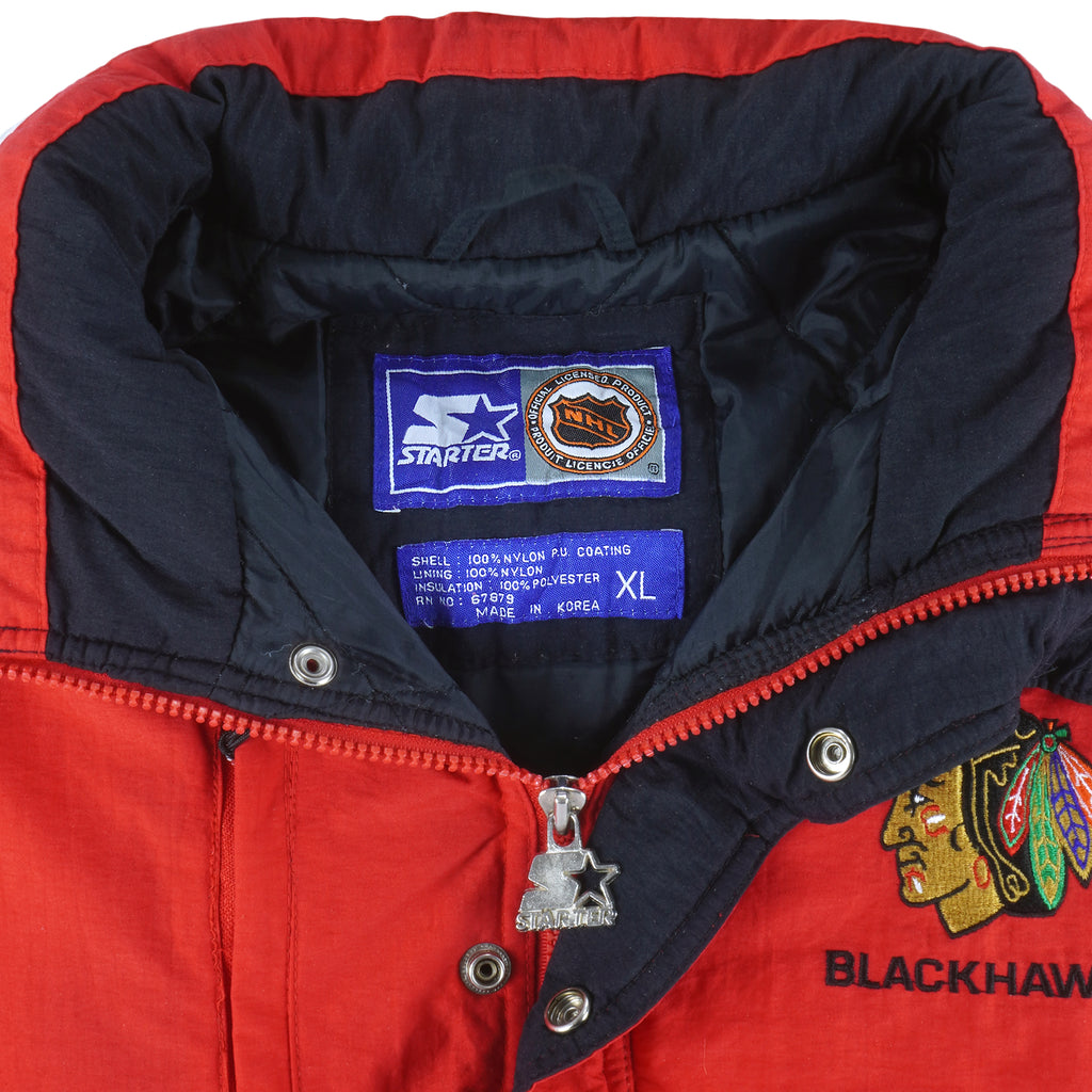 Starter - Chicago Blackhawks 1/4 Zip & Button Pullover Jacket 1990s X-Large Vintage Retro Hockey