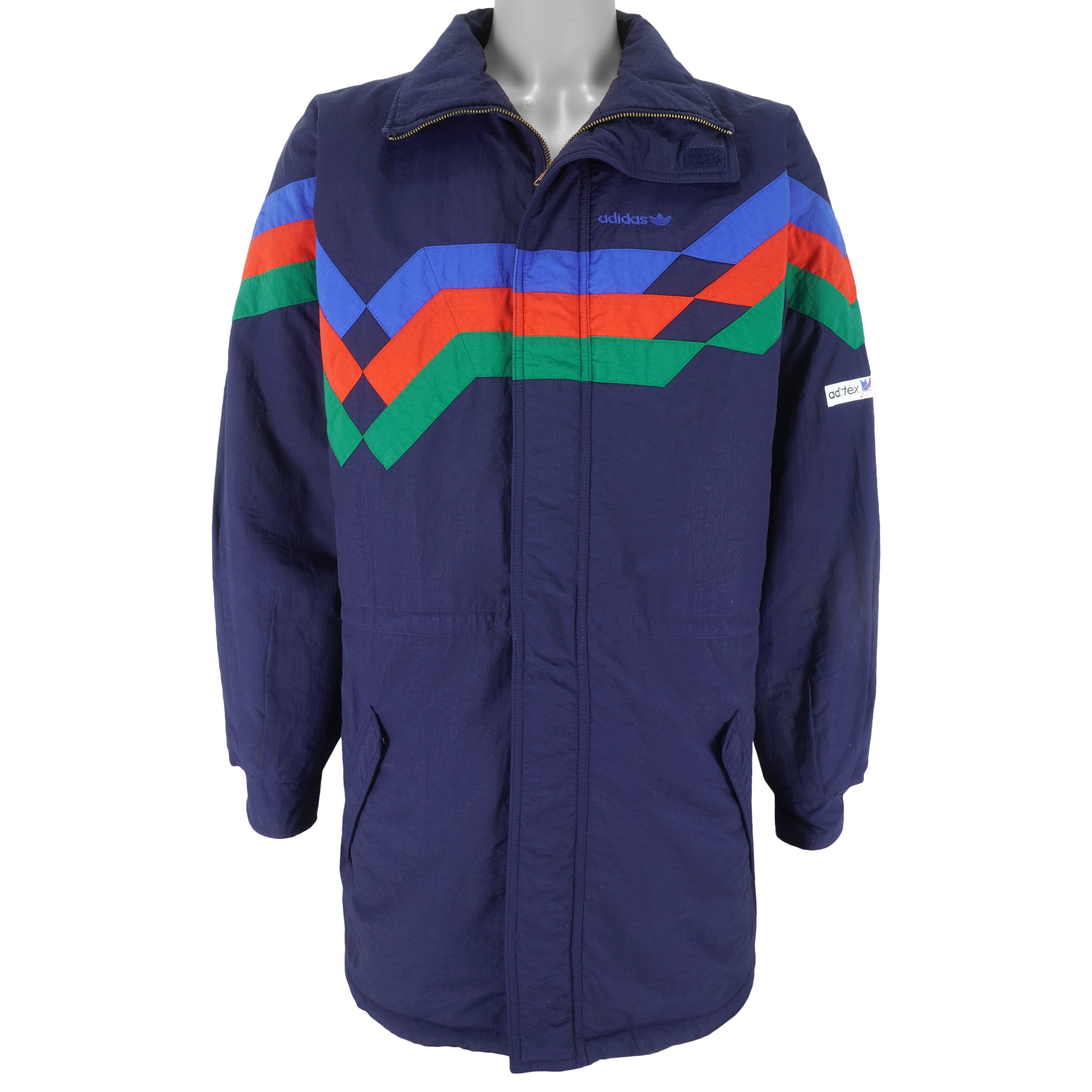 Adidas - Blue Aditex Zip-Up Embroidered Jacket 1990s X-Large Vintage Retro