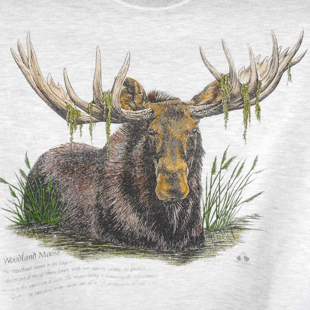 Vintage (Jerzees) - Woodland Moose Canada Crew Neck Sweatshirt 1990s Large Vintage Retro