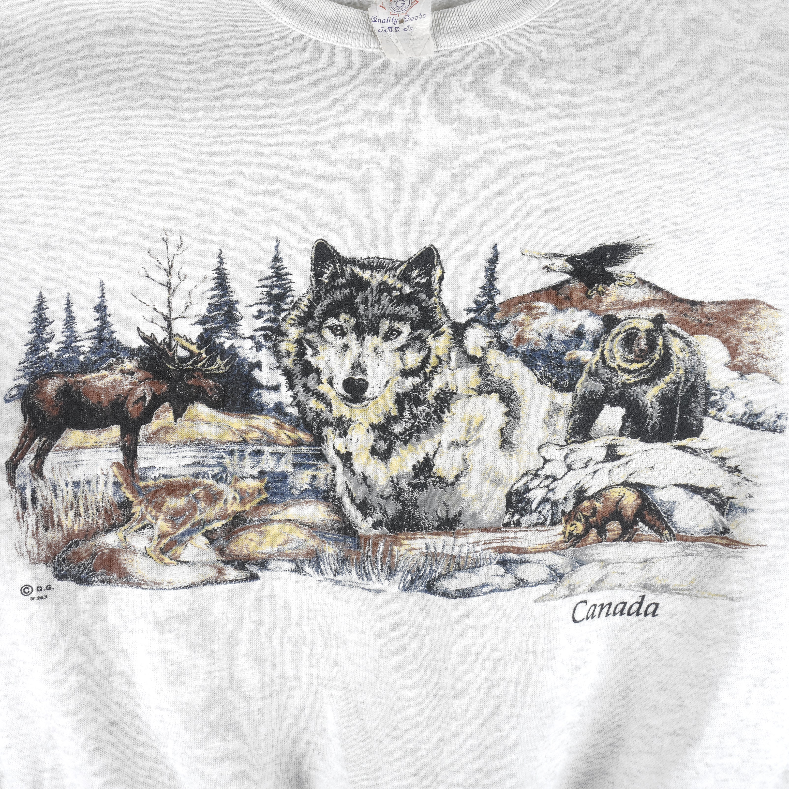 Vintage (QG) - Grey Canada Wildlife Crew Neck Sweatshirt 1990s Medium Vintage Retro
