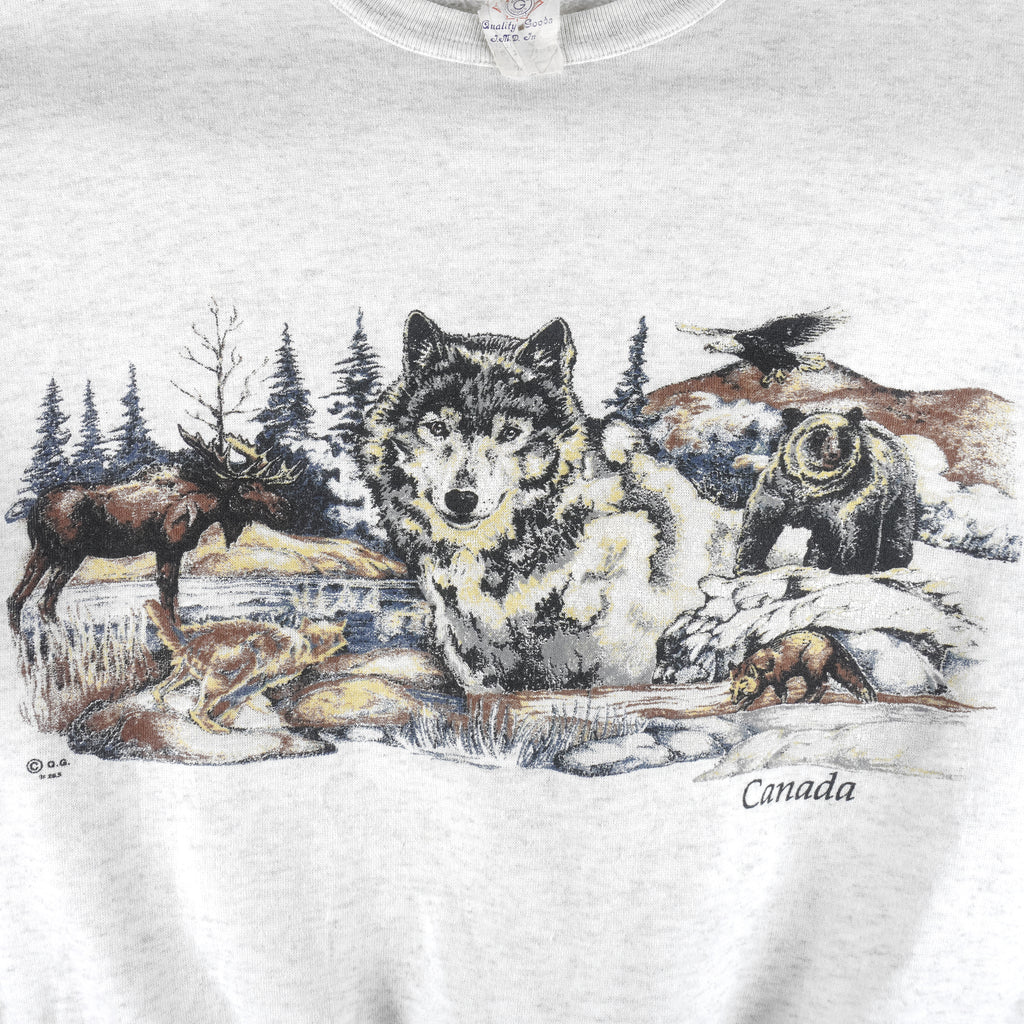 Vintage (QG) - Grey Canada Wildlife Crew Neck Sweatshirt 1990s Medium Vintage Retro