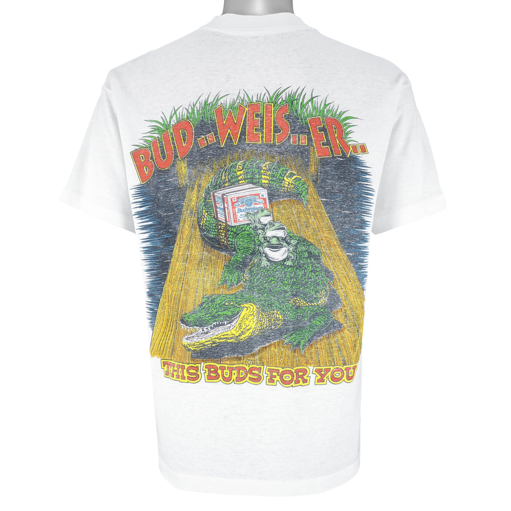 Vintage (Budweiser) - This Bud For You Alligator Single Stitch T-Shirt 1990s Medium Vintage Retro