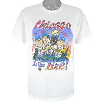 MLB (Topical) - Chicago Cubs Is on Fire Caricature Players T-Shirt 1990s Large