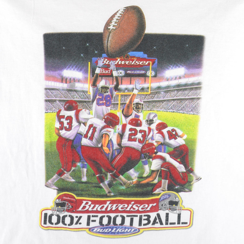 Budweiser - 100% Football Single Stitch T-Shirt 1995 X-Large Vintage Retro Football