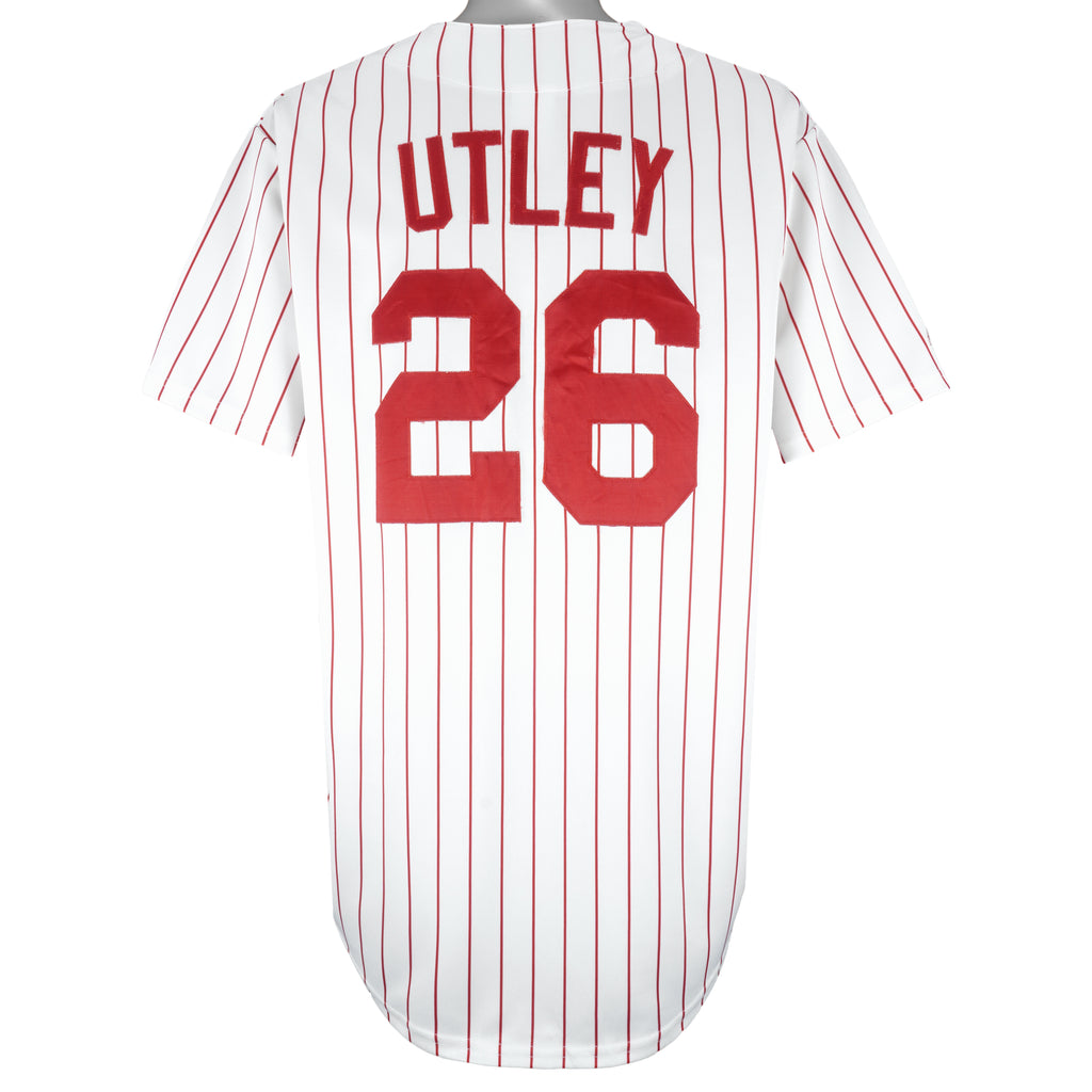 MLB (Russell Athletic) - Philadelphia Phillies Pinstripe Jersey 1990s X-Large Vintage Retro Baseball