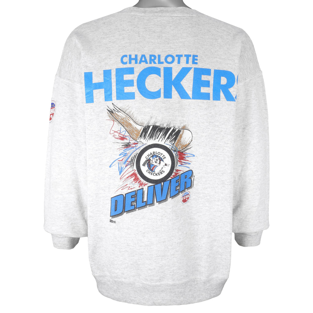 NHL (ECHL) - Charlotte Checkers Crew Neck Sweatshirt 1990s XX-Large Vintage Retro Hockey