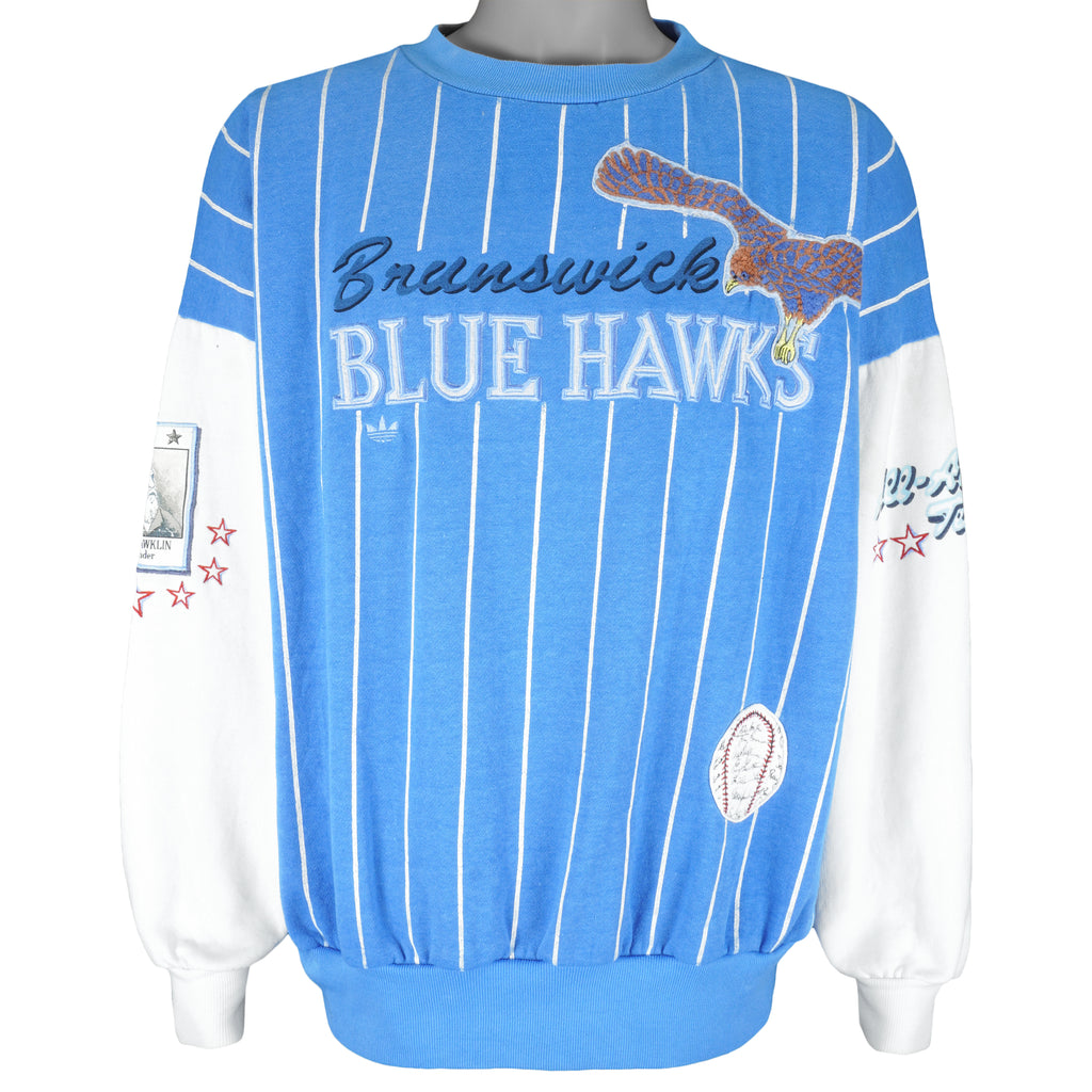 Adidas - Brunswick Blue Hawks JR McHawklin Baseball Sweatshirt 1990s Large Vintage etro Baseball