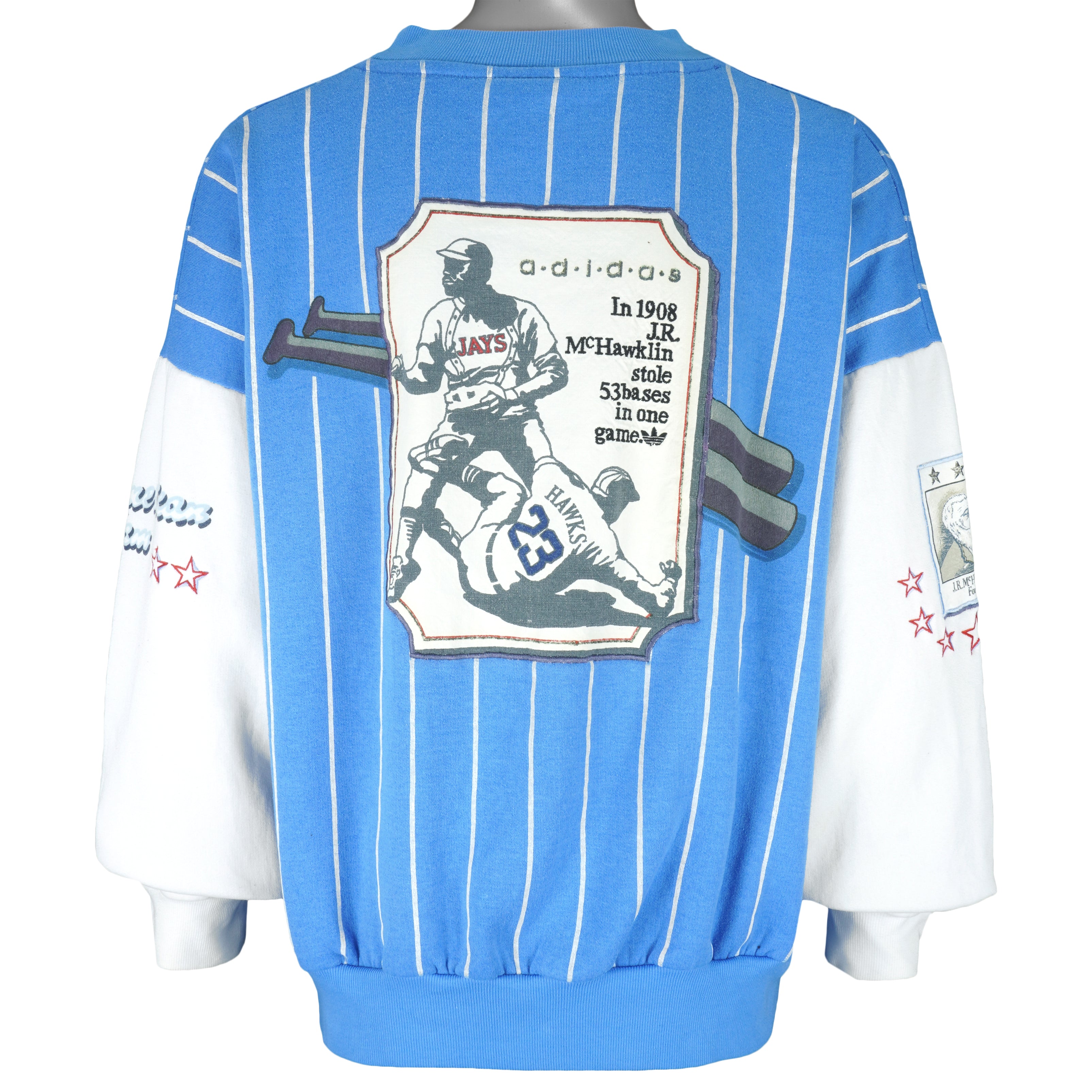 Adidas - Brunswick Blue Hawks JR McHawklin Baseball Sweatshirt 1990s Large Vintage etro Baseball