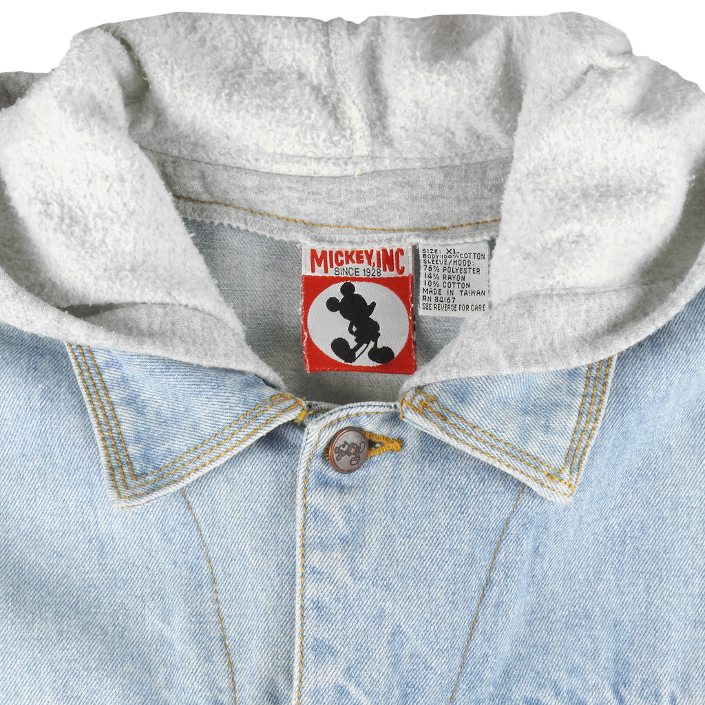 Disney - Mickey Mouse Embroidered Denim Hooded Jacket 1990s X-Large