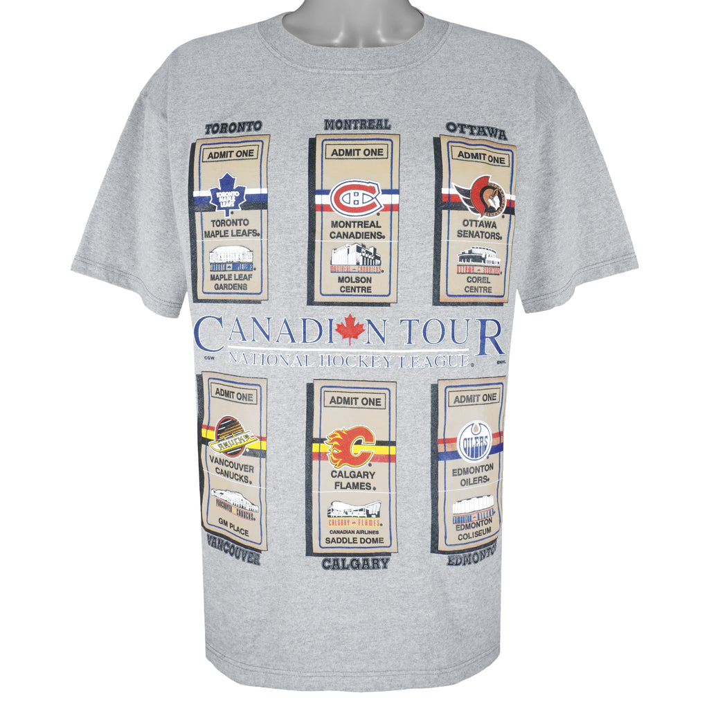 NHL (Waves) - Canadain Tour Toronto Montreal Ottawa T-Shirt 1990s Medium Vintage Retro Hockey