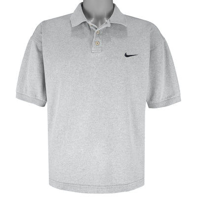 Nike - Grey Classic Mini Swoosh Polo T-Shirt 1990s Large