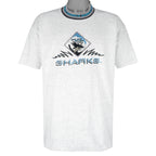 NHL (Logo Athletic) - Grey San Jose Sharks Single Stitch T-Shirt 1990s Large Vintage Retro Hockey