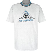 NHL (Logo Athletic) - Grey San Jose Sharks Single Stitch T-Shirt 1990s Large Vintage Retro Hockey