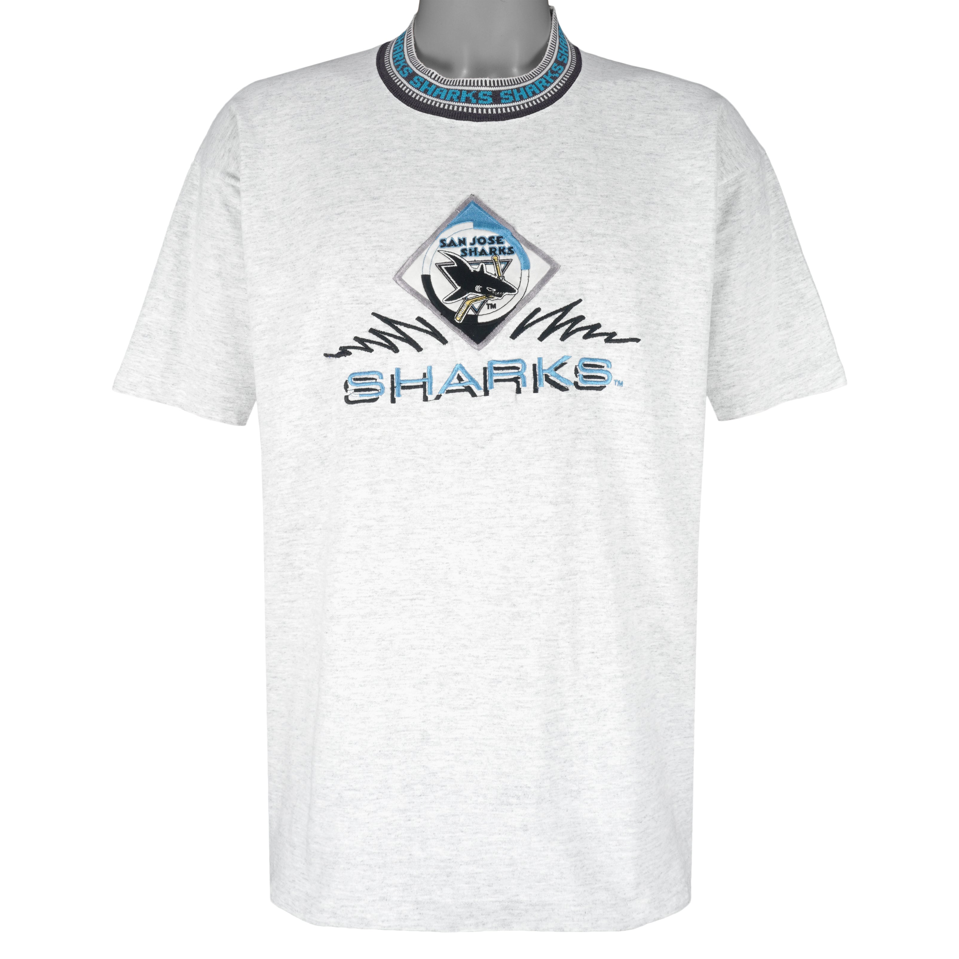 NHL (Logo Athletic) - Grey San Jose Sharks Single Stitch T-Shirt 1990s Large Vintage Retro Hockey
