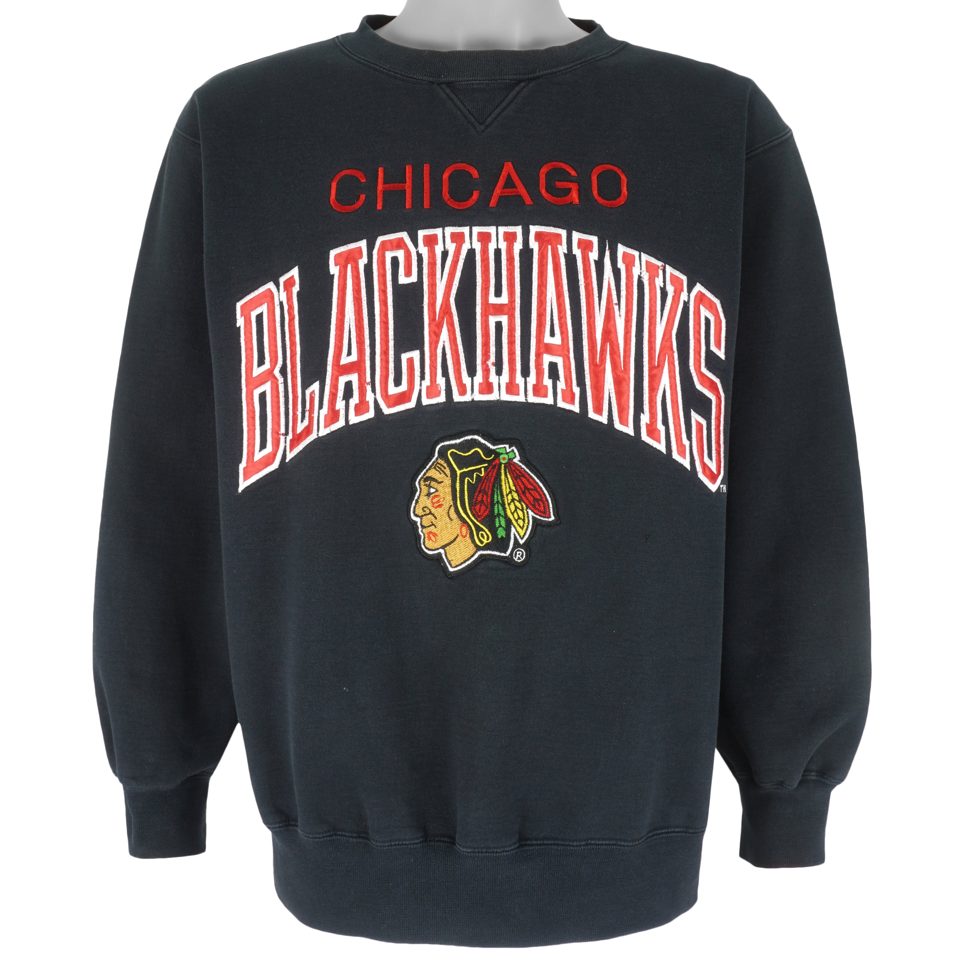 NHL (Logo Athletics) - Chicago Blackhawks Crew Neck Sweatshirt 1990s Medium Vintage Retro Hockey