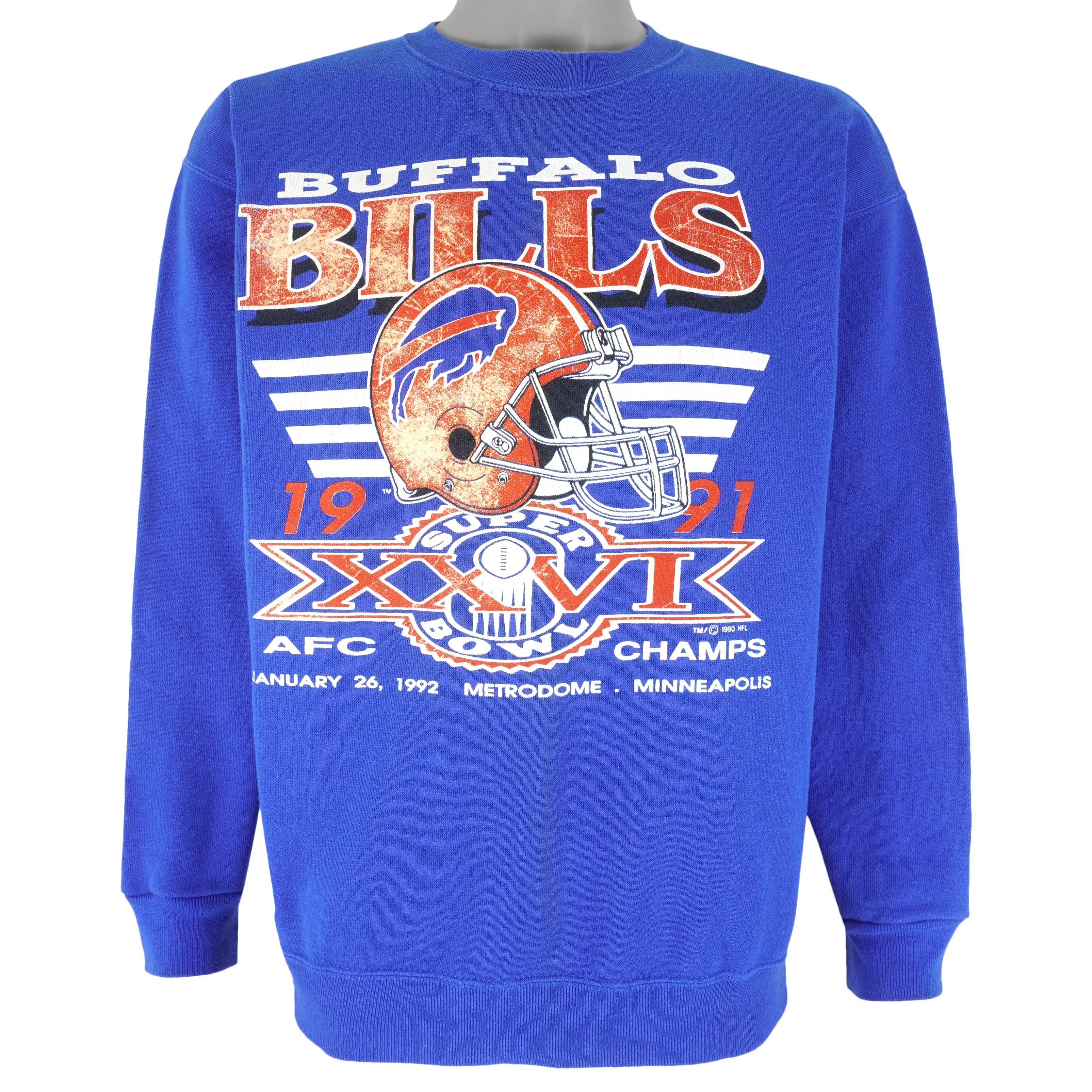 NFL (Trench) - Buffalo Bills AFC Champs Crew Neck Sweatshirt 1990 Large Vintage Retro Football 