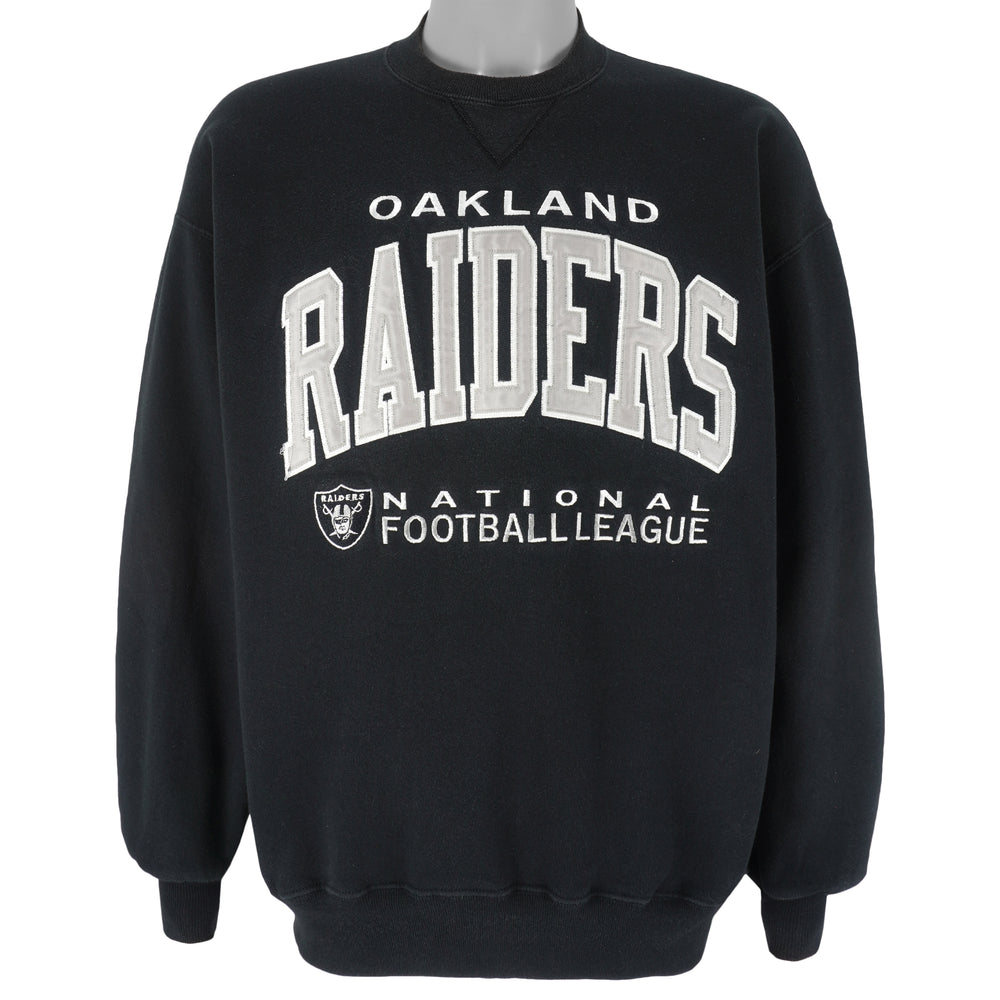 NFL (Russell Athletic) - Oakland Raiders Big Logo Crew Neck Sweatshirt 1990s X-Large Vintage Retro Football
