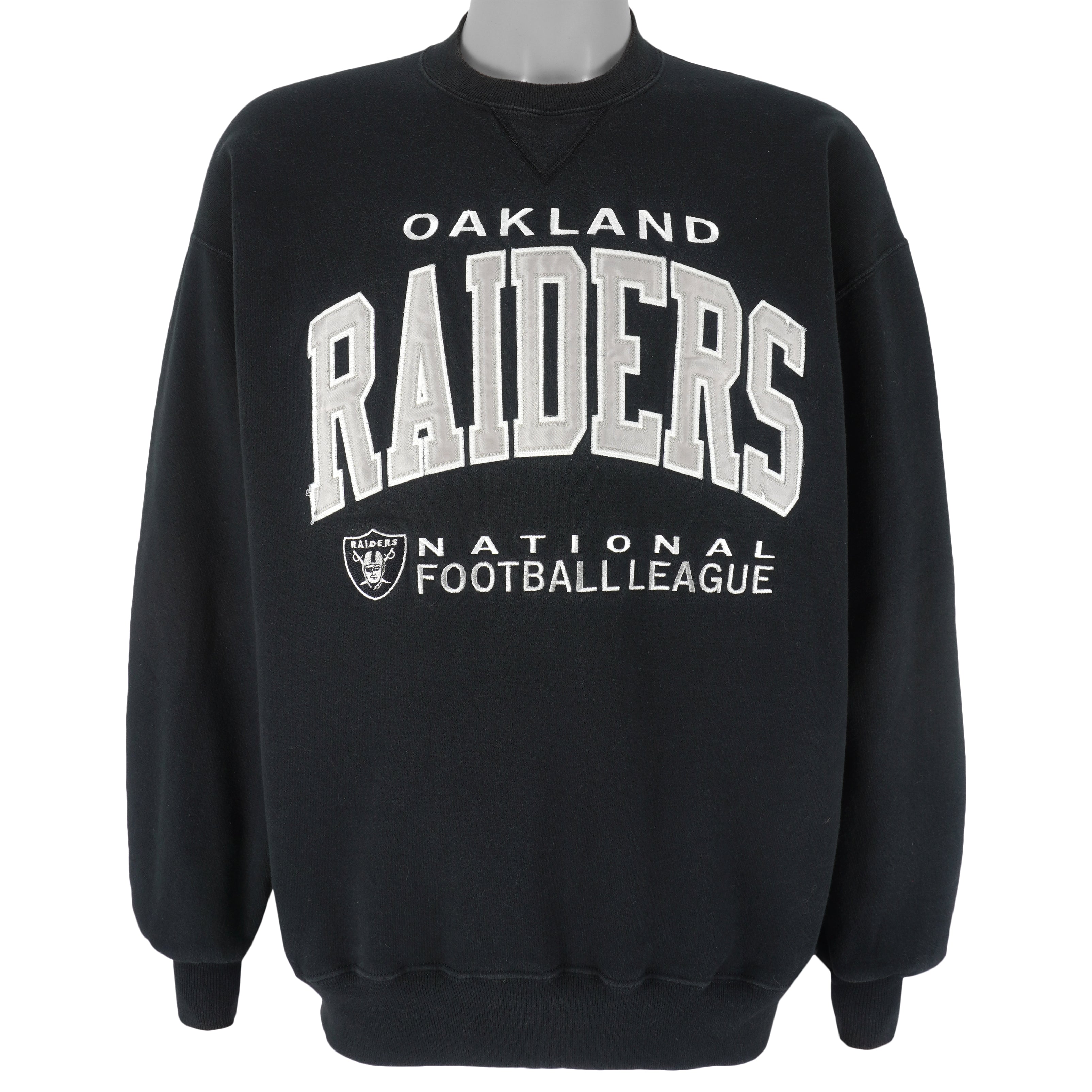 NFL (Russell Athletic) - Oakland Raiders Big Logo Crew Neck Sweatshirt 1990s X-Large Vintage Retro Football