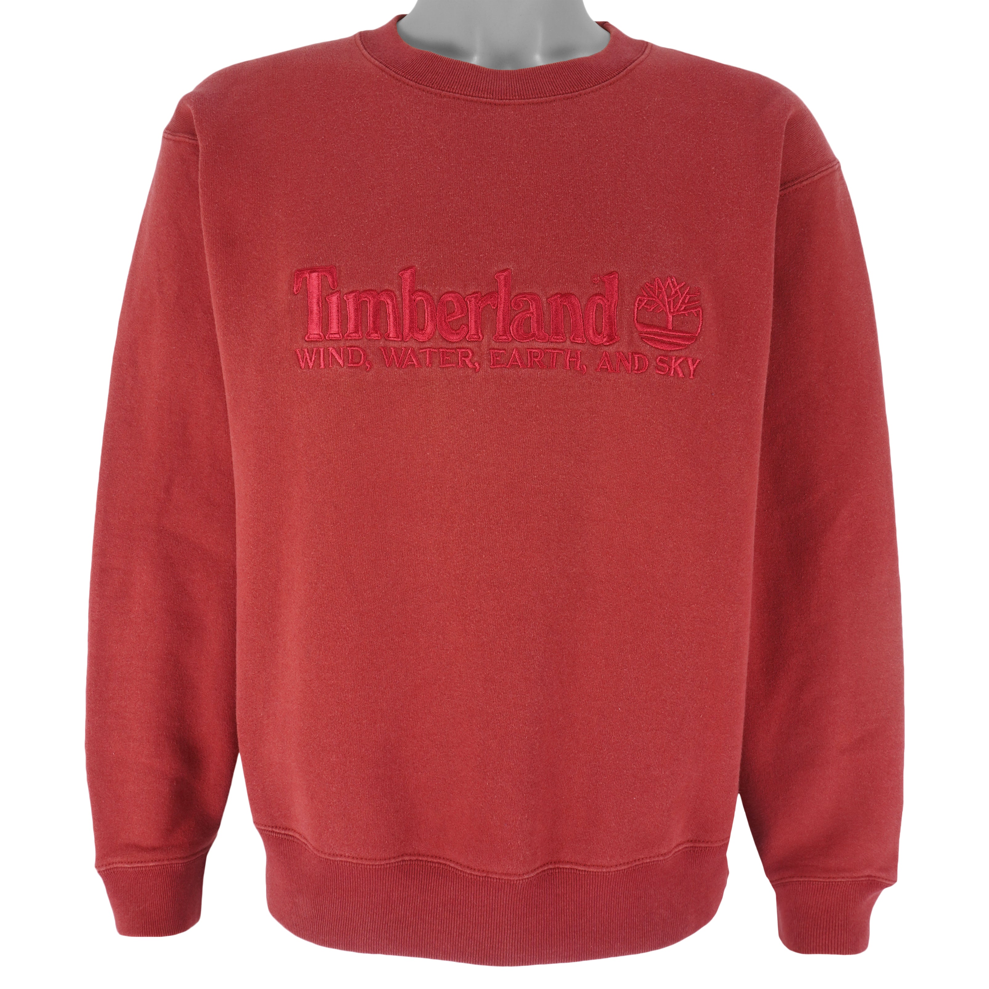 Timberland - Red Wind Water Earth and Sky Crew Neck Sweatshirt 1990s Medium Vintage Retro