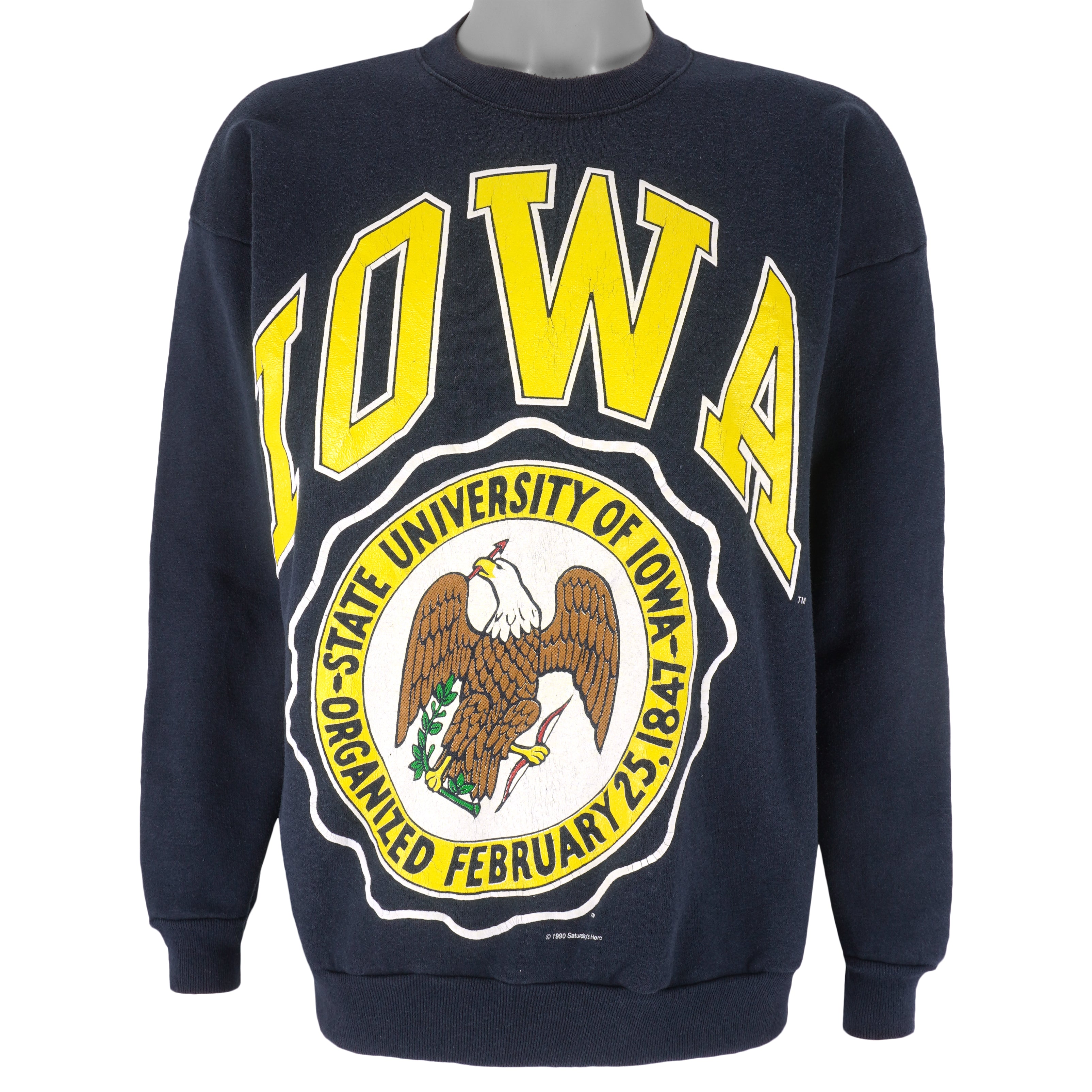 NCAA (Hero) - University of Iowa Crew Neck Sweatshirt 1990 X-Large Vintage Retro Football College