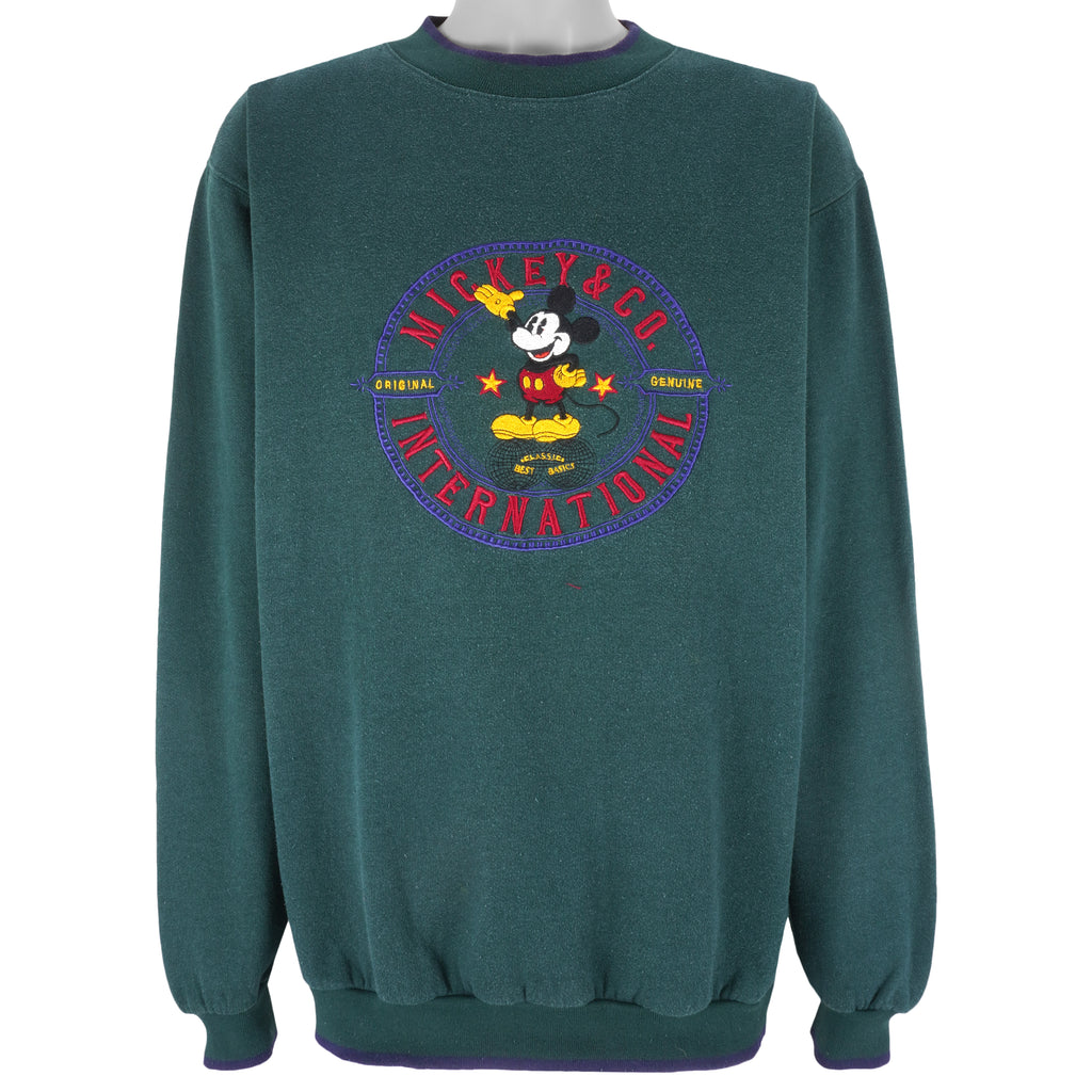 Disney - Green Mickey Mouse Embroidered Crew Neck Sweatshirt 1990s 3X-Large Vintage Retro