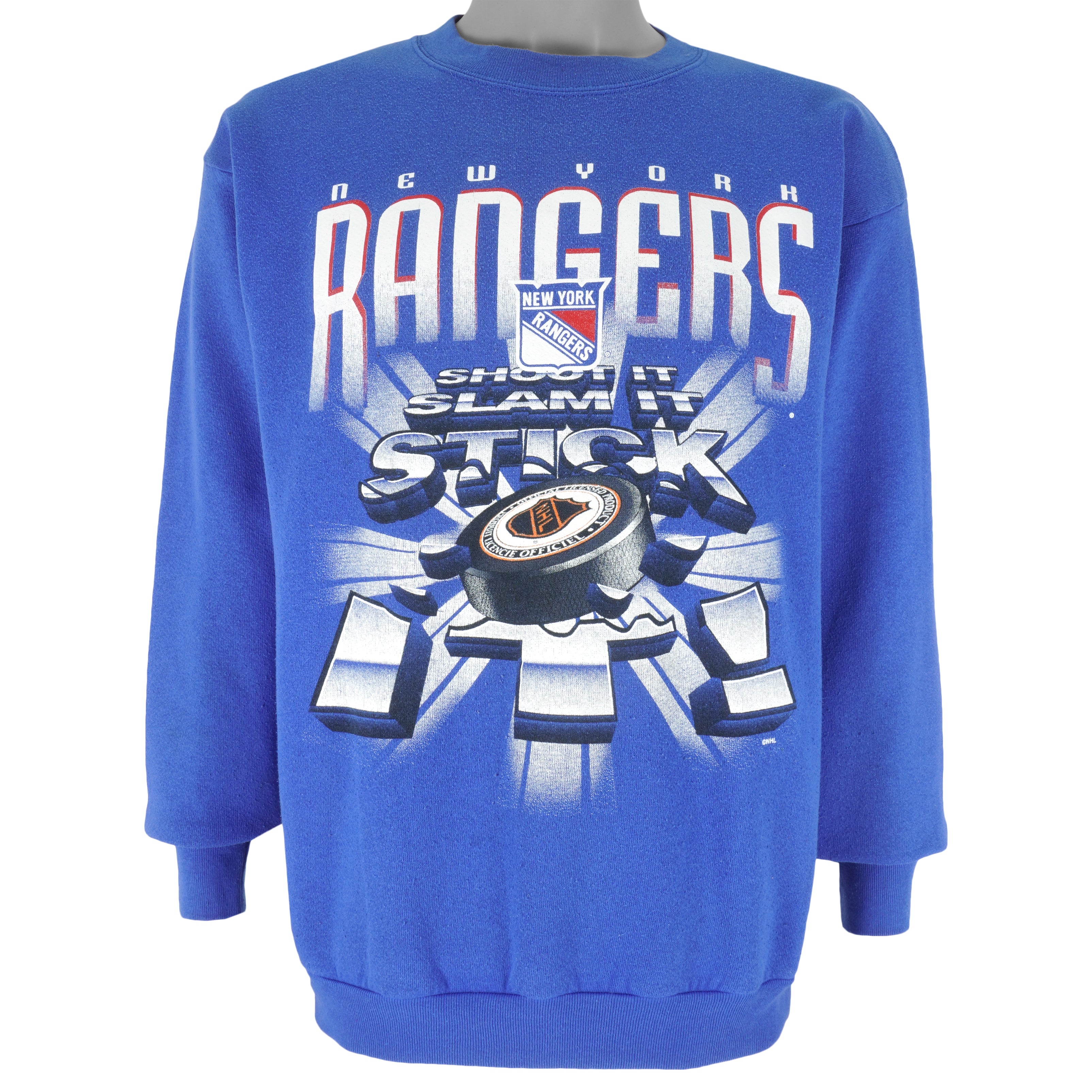 NHL (TNT) - New York Rangers Shoot It Slam It Stick It Sweatshirt 1990s Large Vintage Retro Hockey