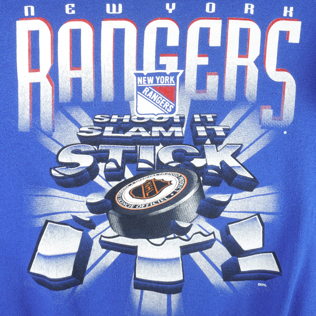 NHL (TNT) - New York Rangers Shoot It Slam It Stick It Sweatshirt 1990s Large Vintage Retro Hockey
