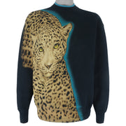 Vintage (Fruit Of The Loom) - Black Jaguar Print Crew Neck Sweatshirt 1990s Large Vintage Retro