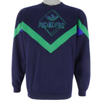 Adidas - Blue & Green Crew Neck Sweatshirt 1990s Medium